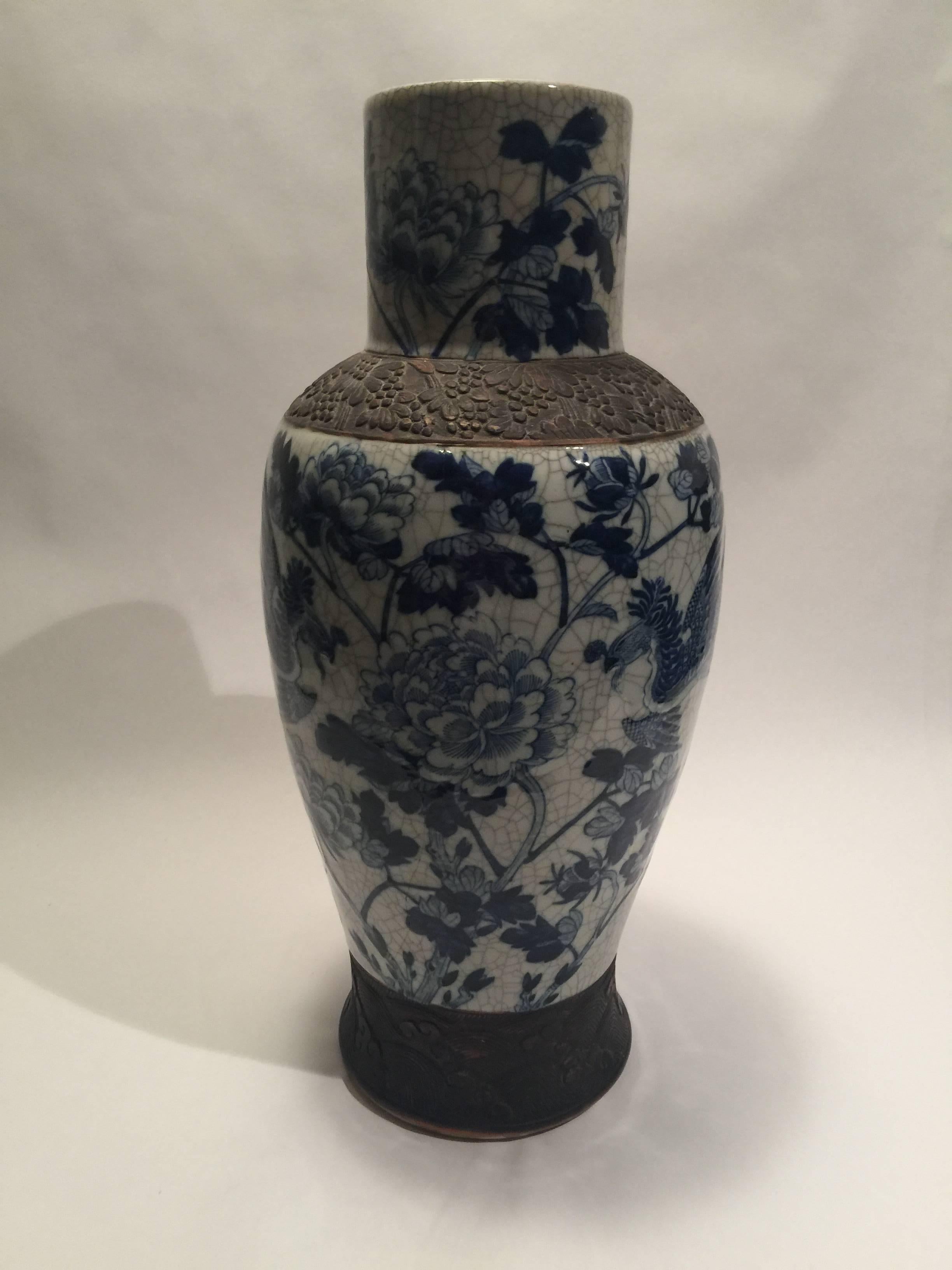 Hand-Painted Large Qing Dynasty Blue and White Vase For Sale