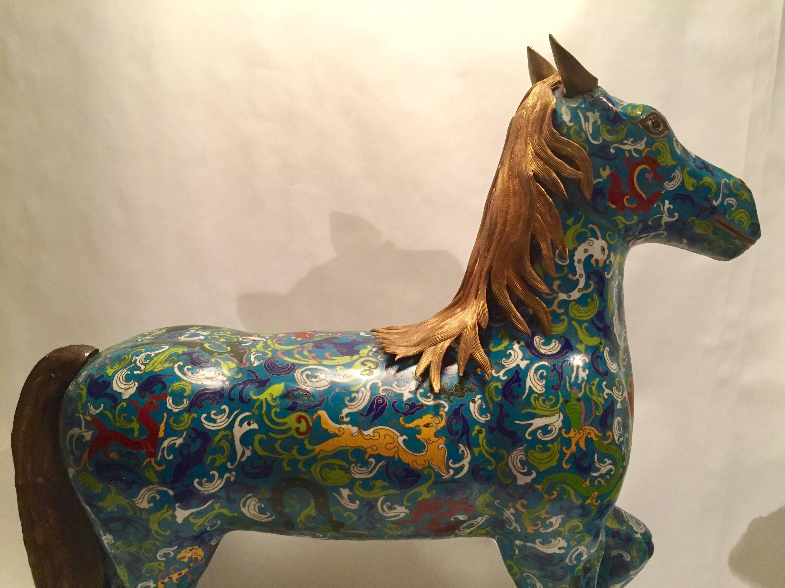 Cloissoné Pair of Chinese Cloisonne Horses, 20th Century For Sale