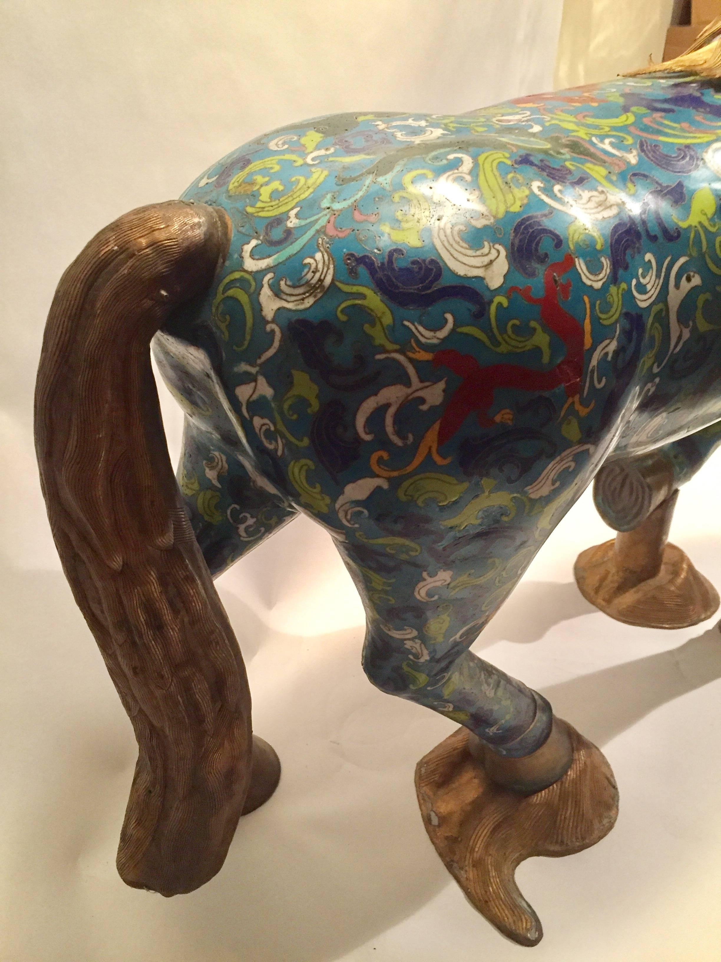 Pair of Chinese Cloisonne Horses, 20th Century For Sale 1