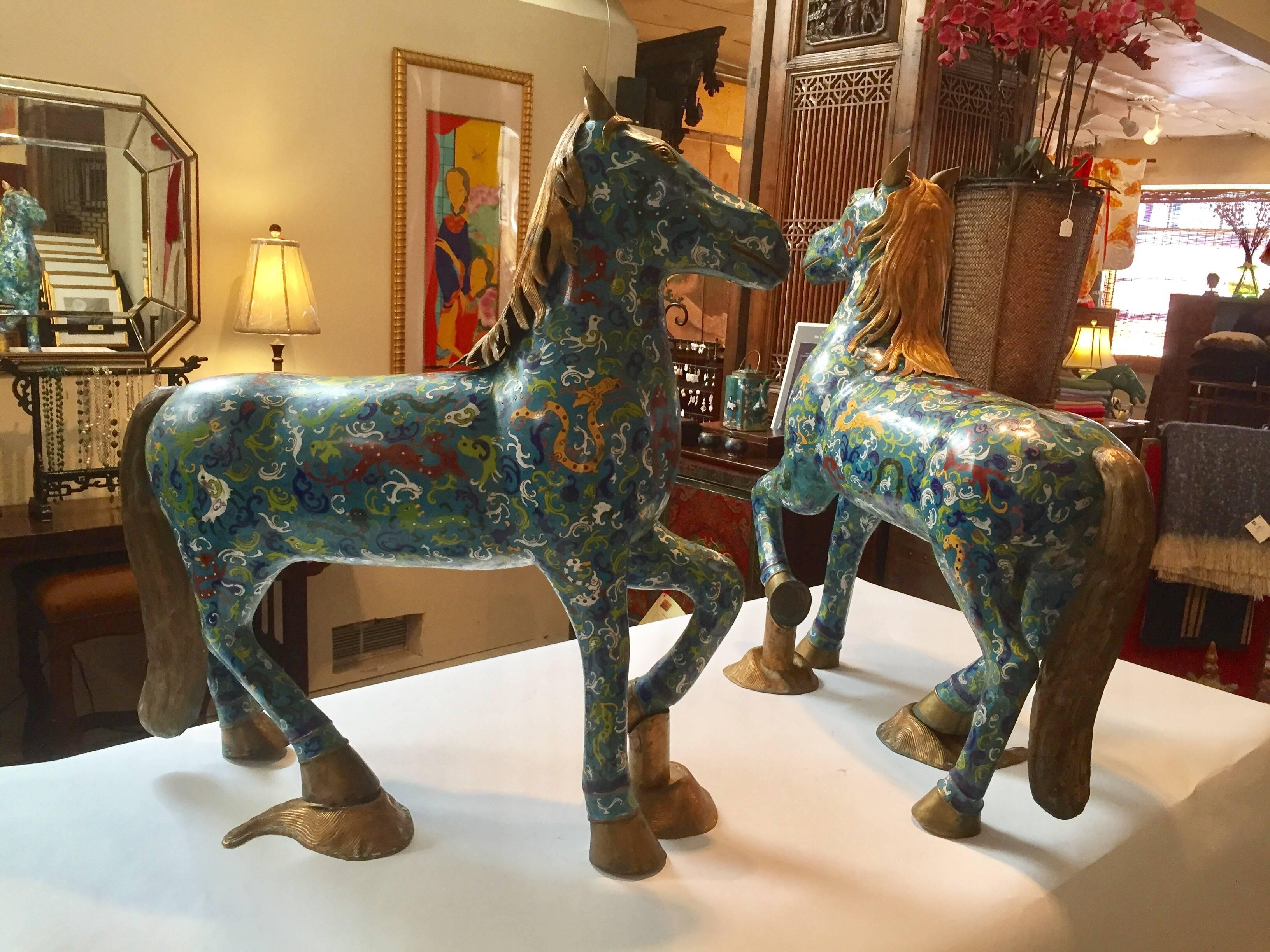 Pair of Chinese Cloisonne Horses, 20th Century For Sale 2
