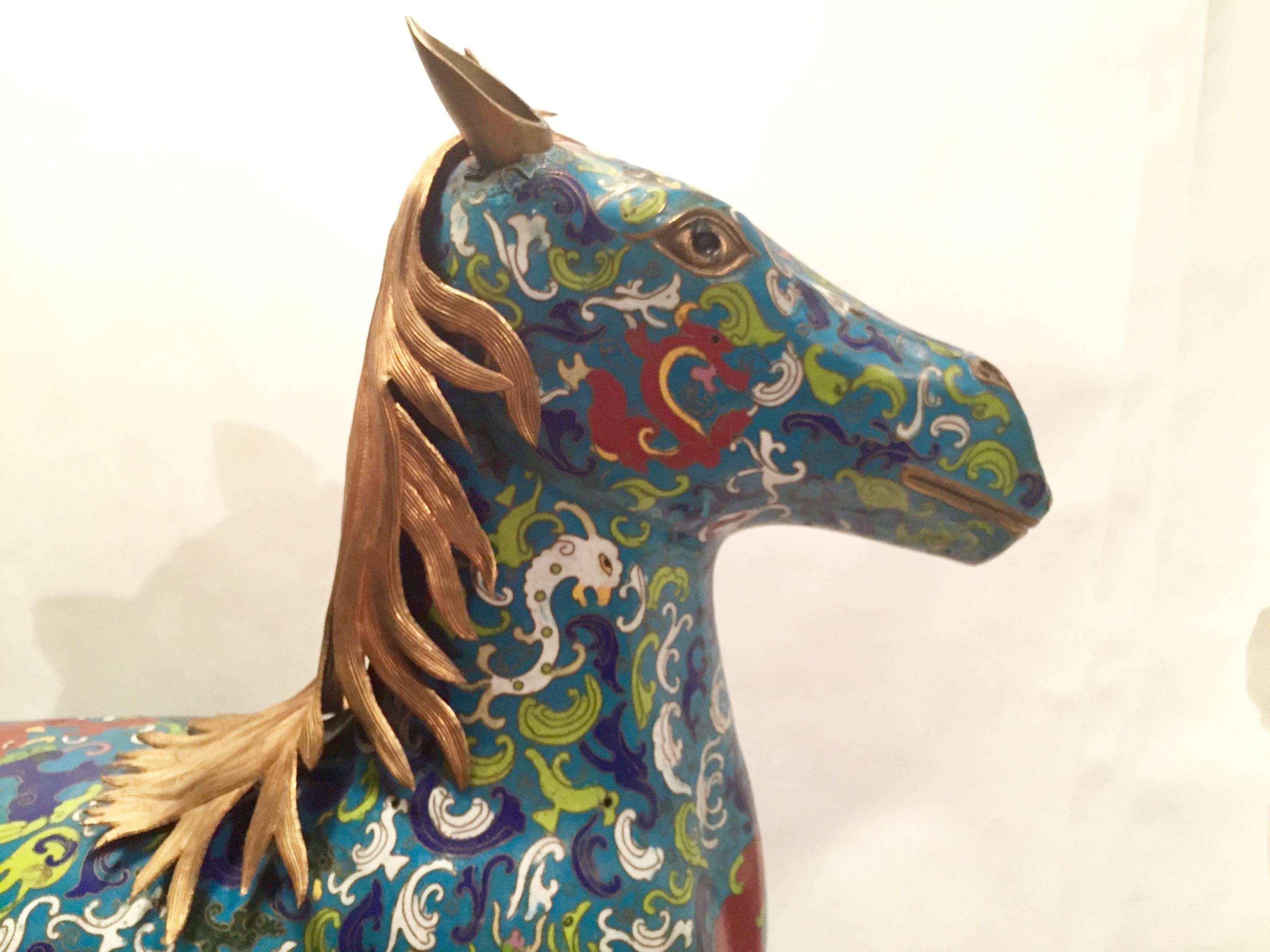 Pair of Chinese Cloisonne Horses, 20th Century For Sale 3