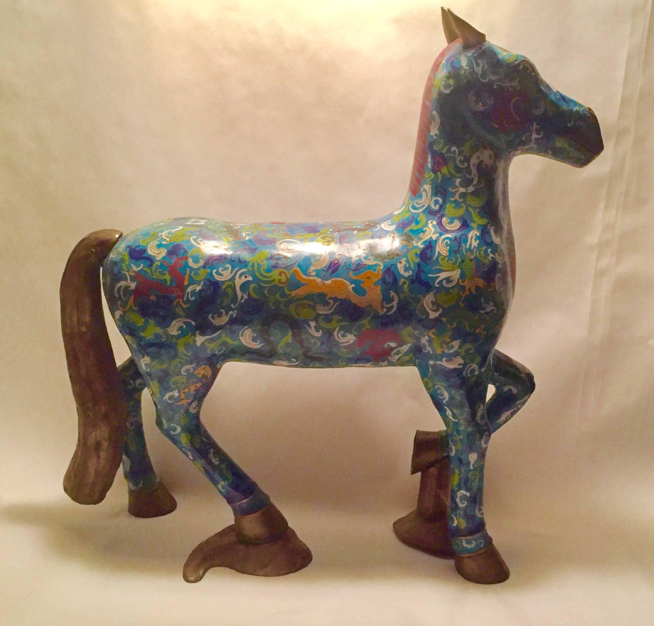 Pair of Chinese Cloisonne Horses, 20th Century For Sale 4