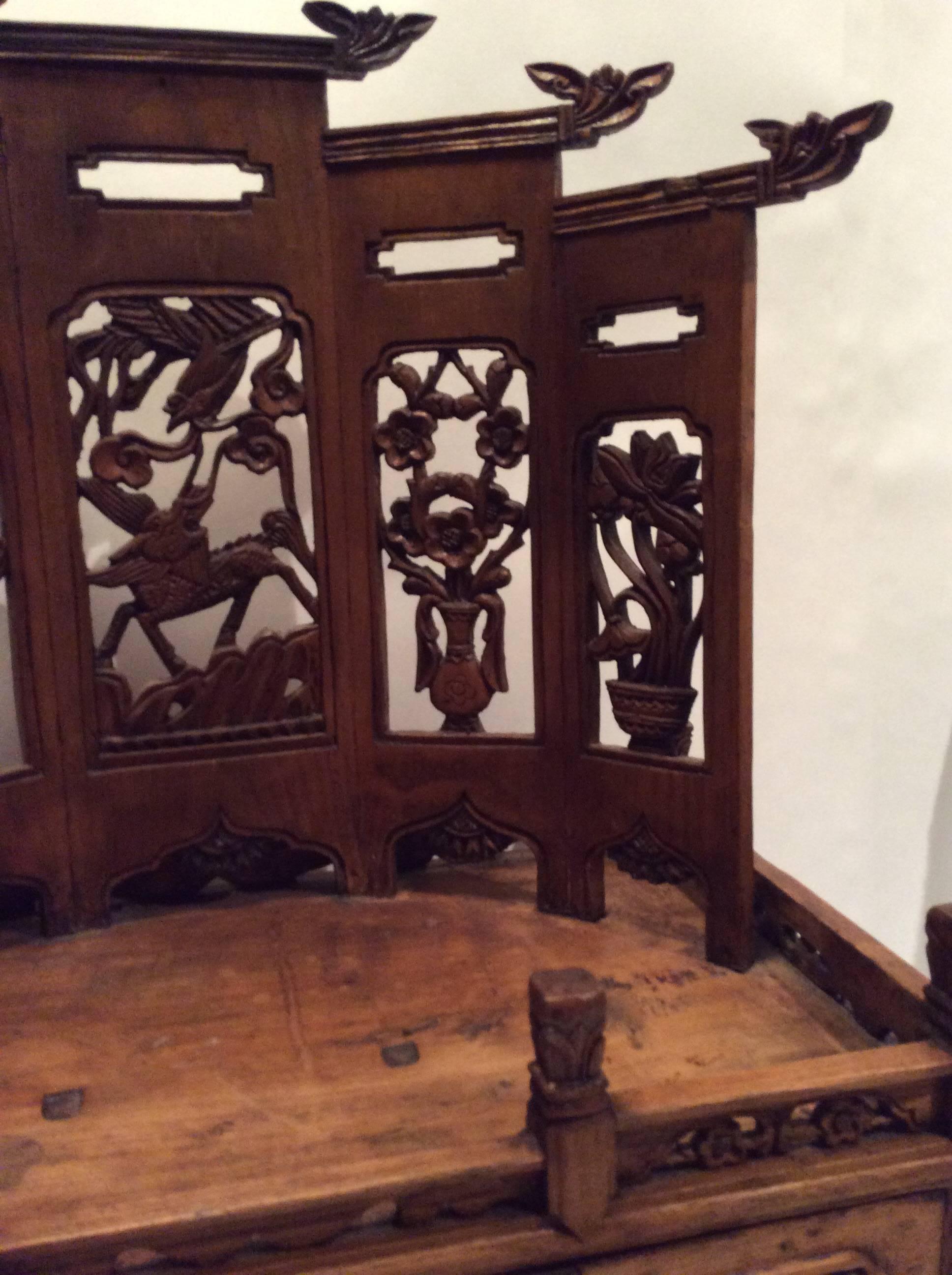 Chinese Carved Alter Table with Drawers In Distressed Condition In Santa Fe, NM
