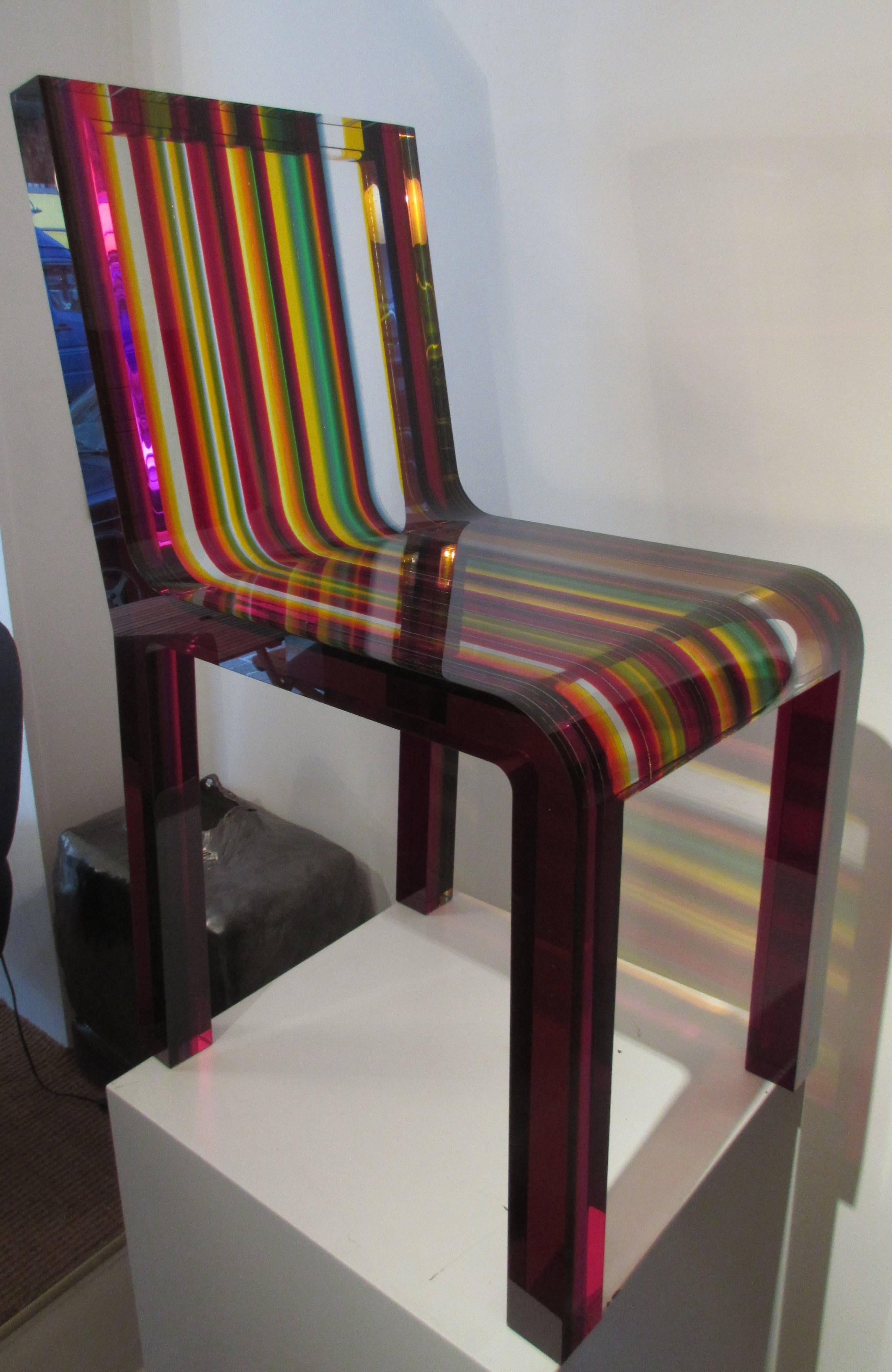 Rainbow chair by Patrick Norguet for Cappellini.
Rainbow chair by the French designer Patrick Norguet. Chair entirely manufactured in acrylic resin, made of plates of different color and thickness joined by ultrasounds.

(Manufacturer