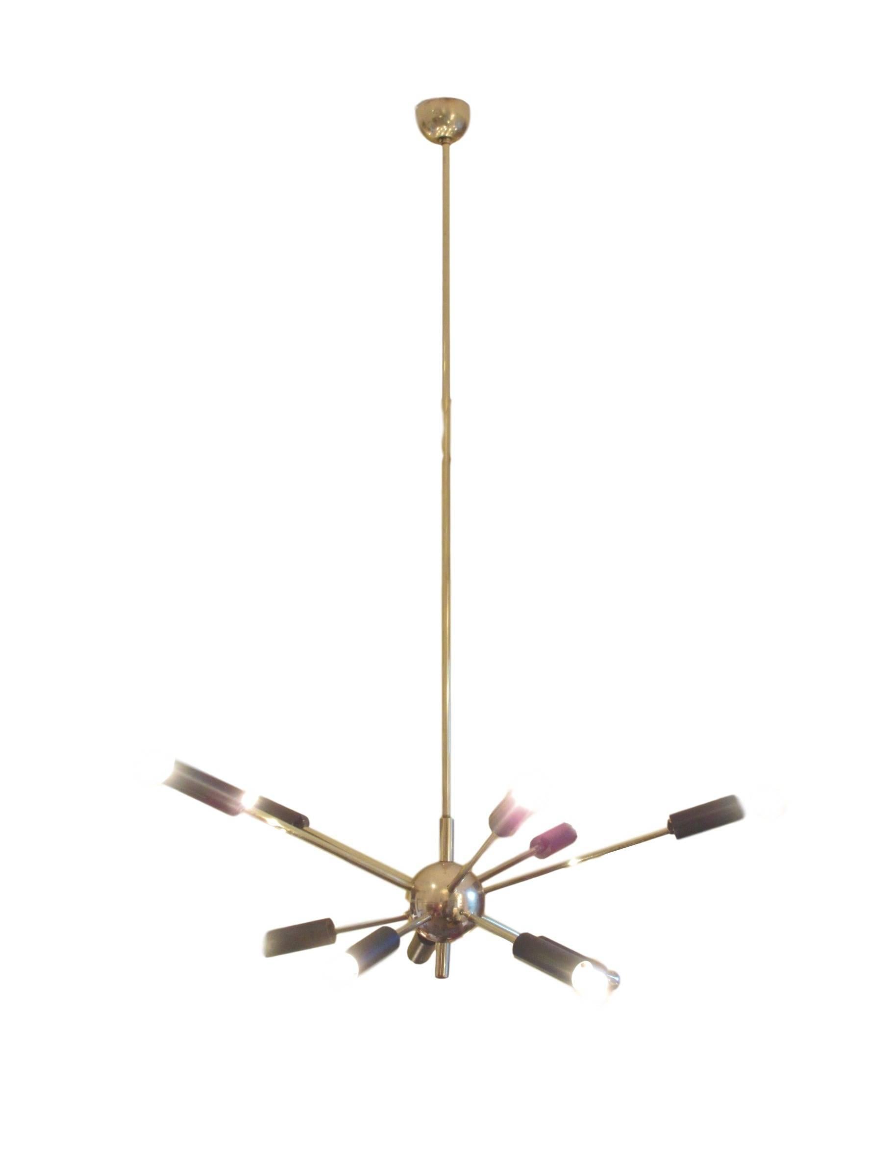 Brass Chandelier by Stilnovo, Italy In Good Condition For Sale In Brussels, BE