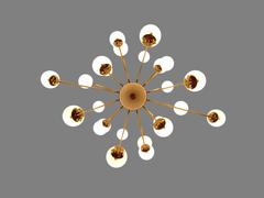 Rare Italian Opaline Globe and Brass Chandelier, circa 1950