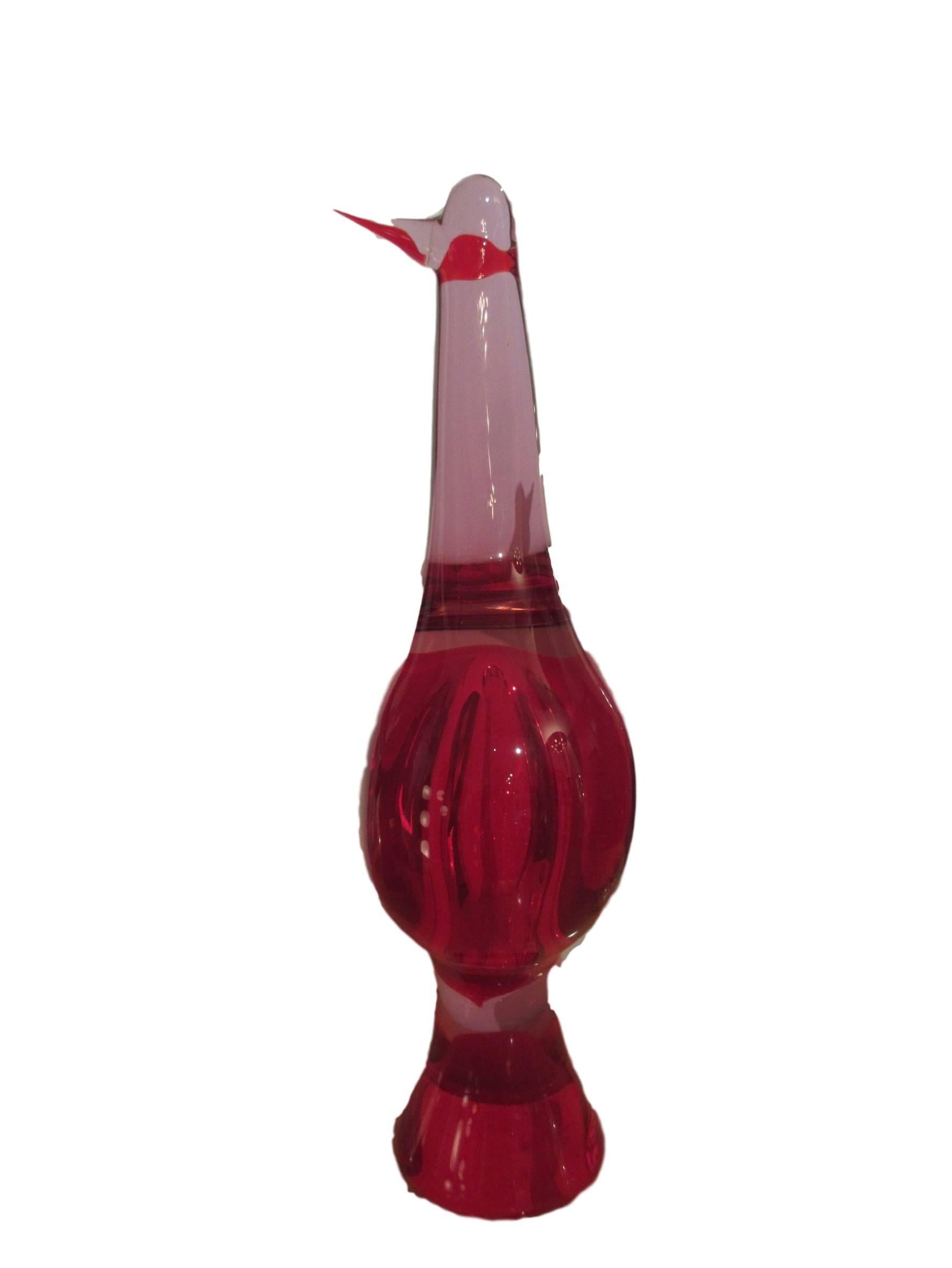 Italian Murano Pink and Red Bird For Sale