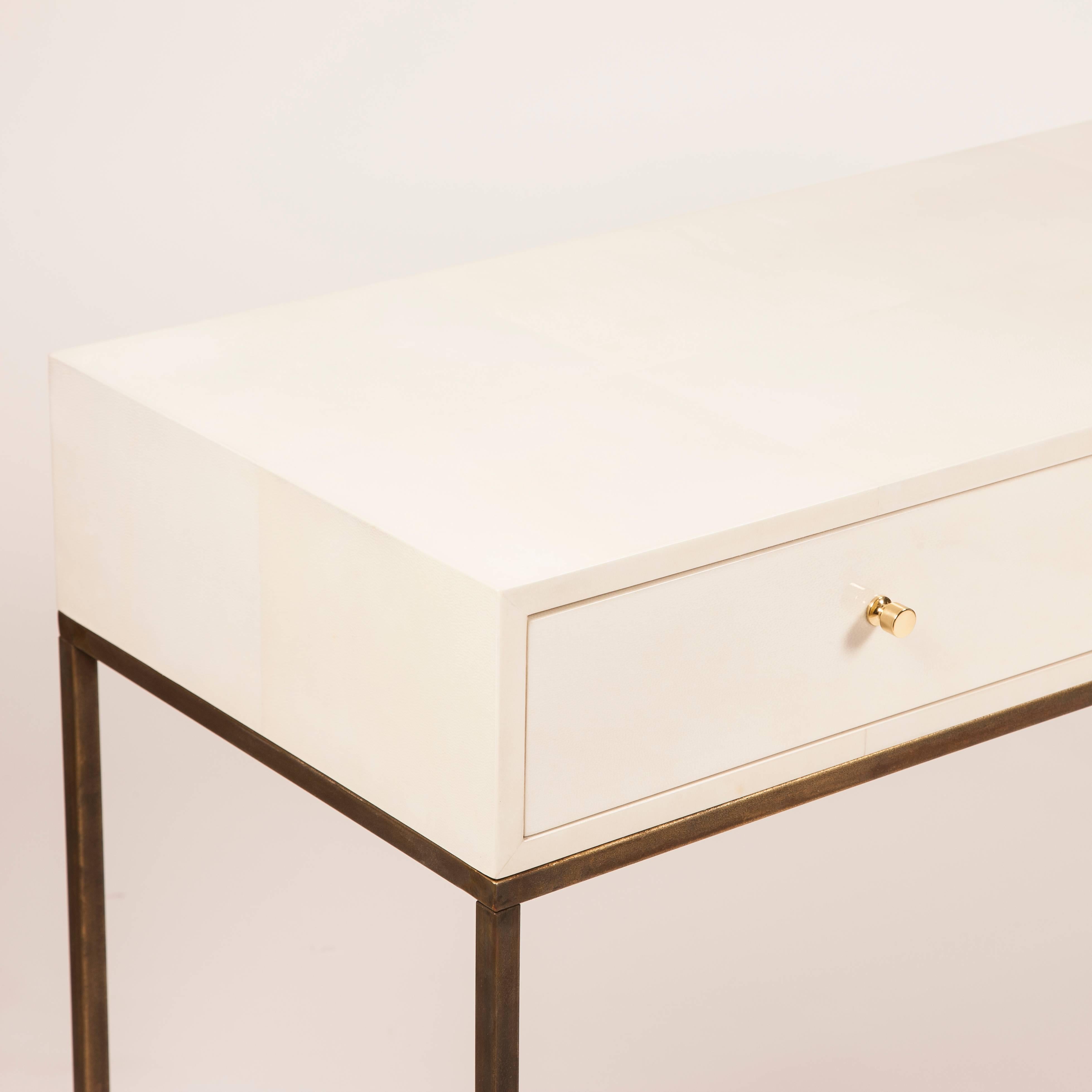 British White Piano Lacquered Olivia Console Table with Vellum Parchment Detail