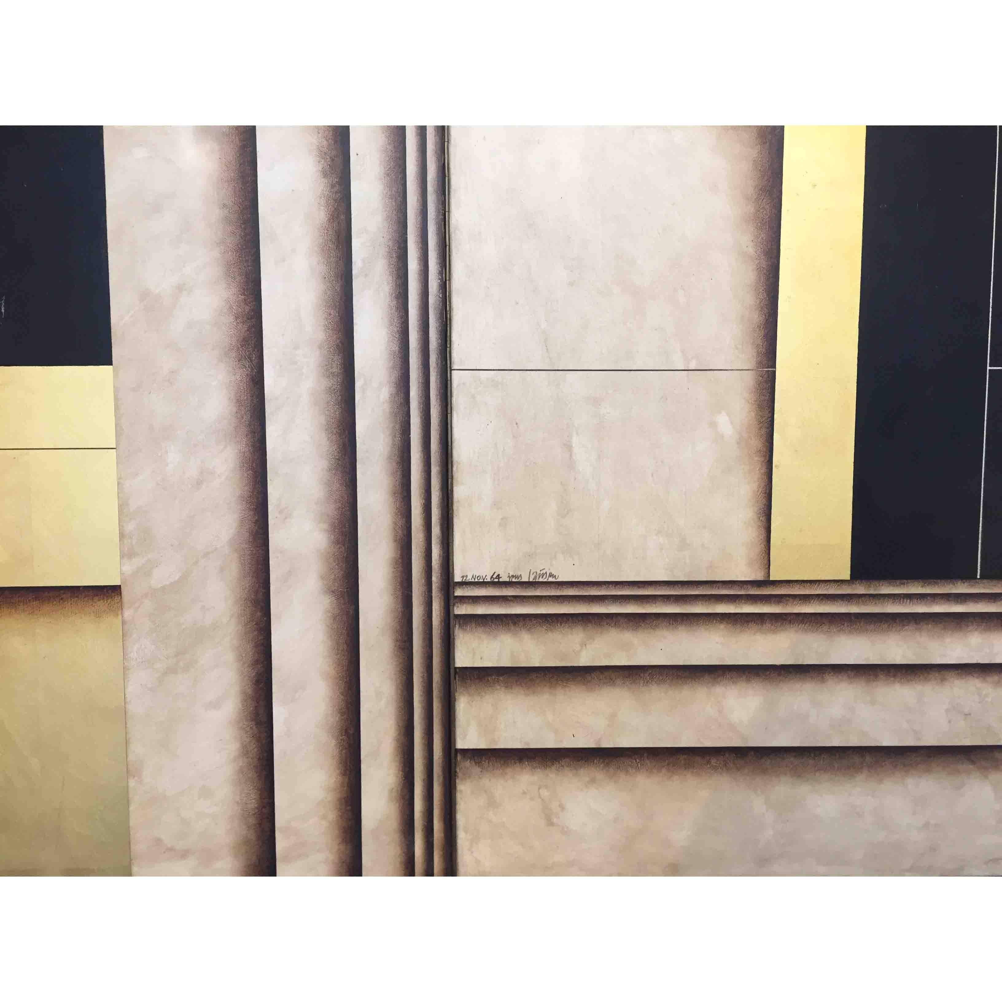 Large two-panel linear oil painting, mixed technique on canvas from 1964 by Jens Lausen (1937 now, German).
Signed and dated.

162W x 82H x 4D cm

Good condition considering the age.