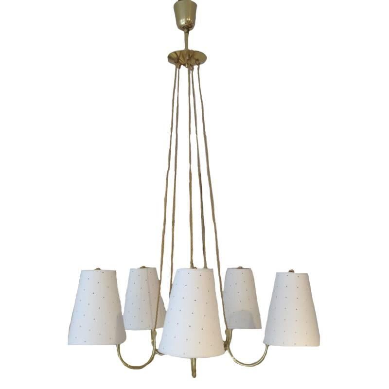 1950s Italian Brass Chandelier with Shades