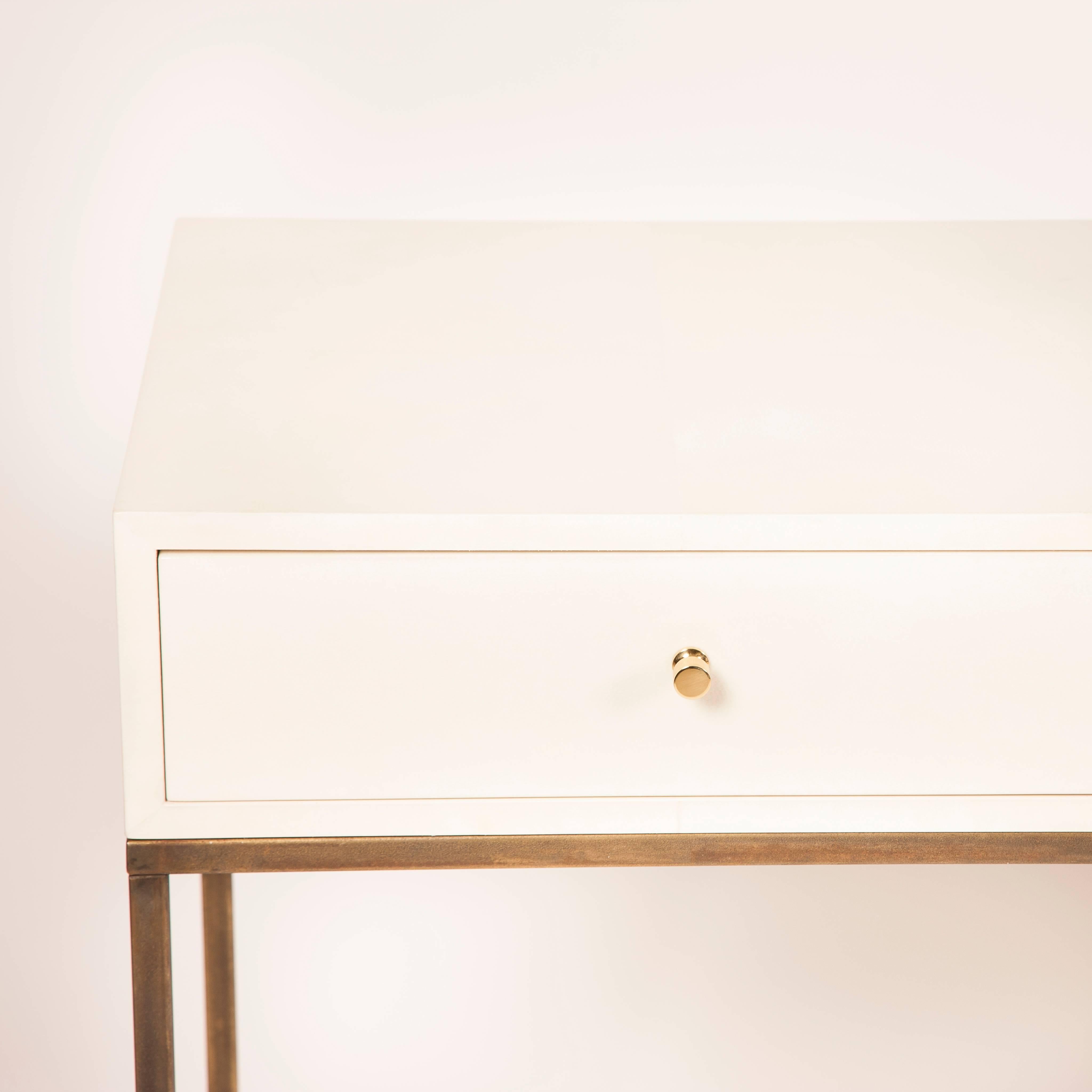 Art Deco White Piano Lacquered Olivia Console Table with Vellum Parchment Detail