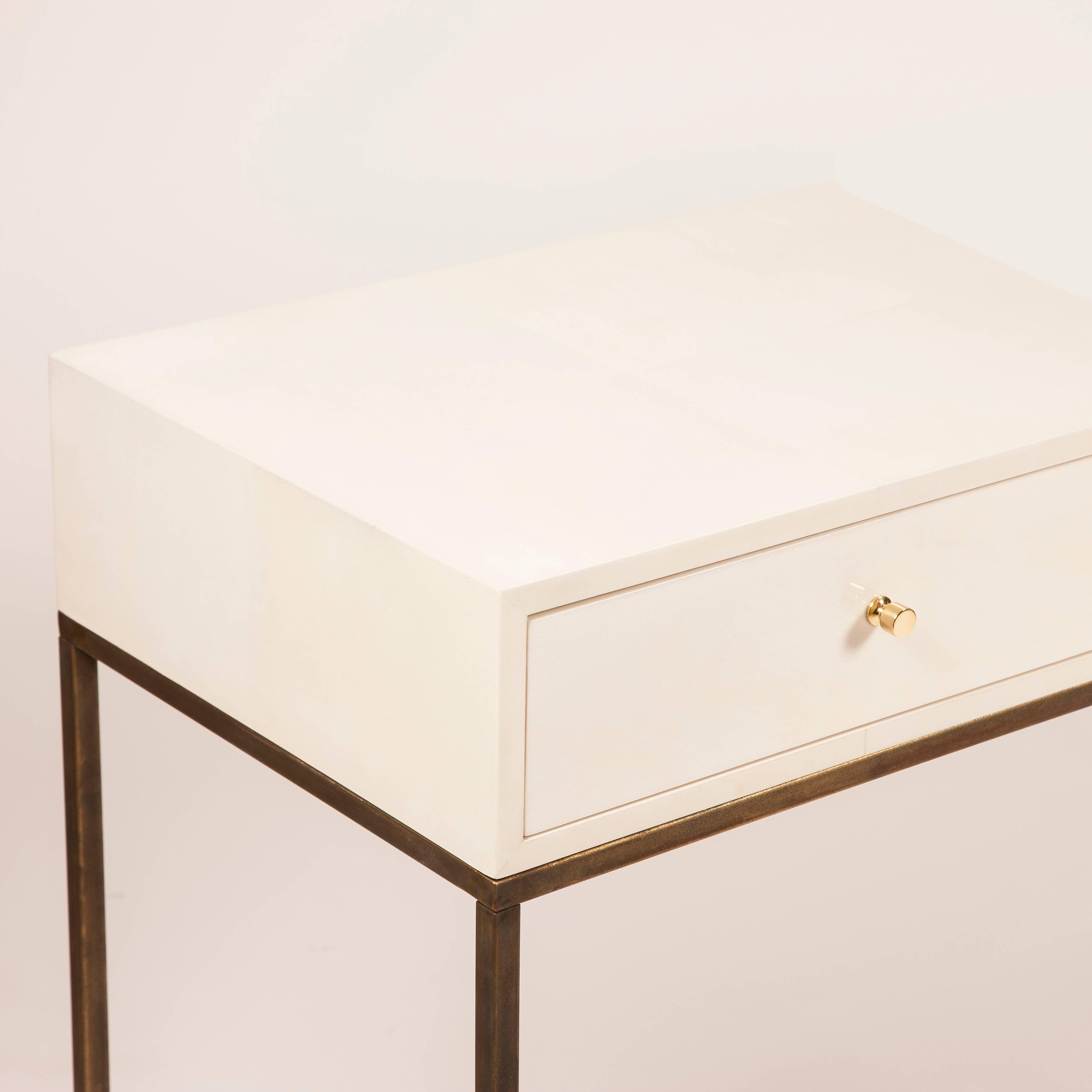 German Piano Lacquered Olivia Bedside Table with Vellum Parchment Detail For Sale