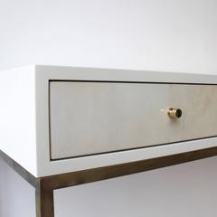 White Piano Lacquered Olivia Desk with Vellum Parchment Detail