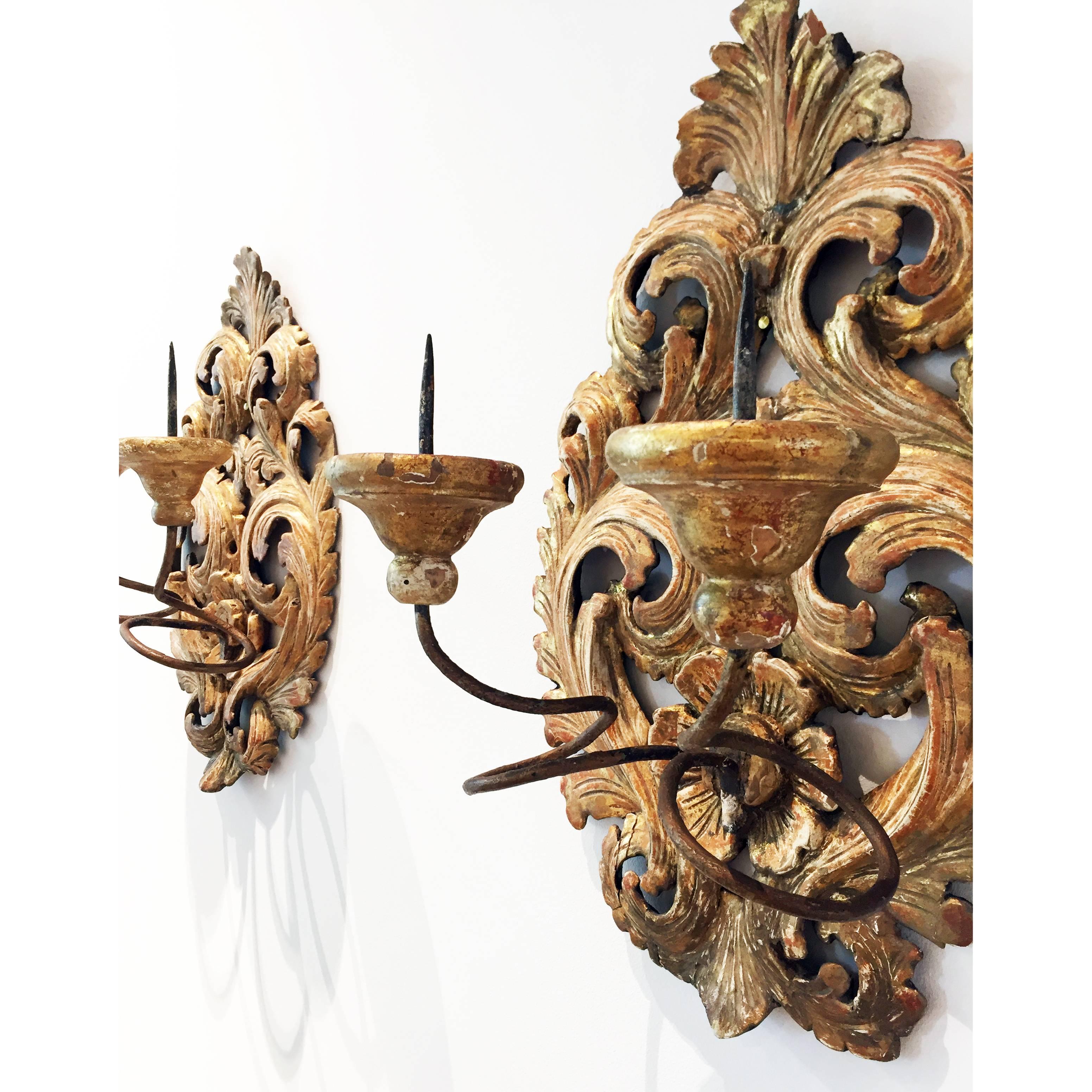 Italian Antique Baroque Wall Scones Candle Holders at 1stdibs
