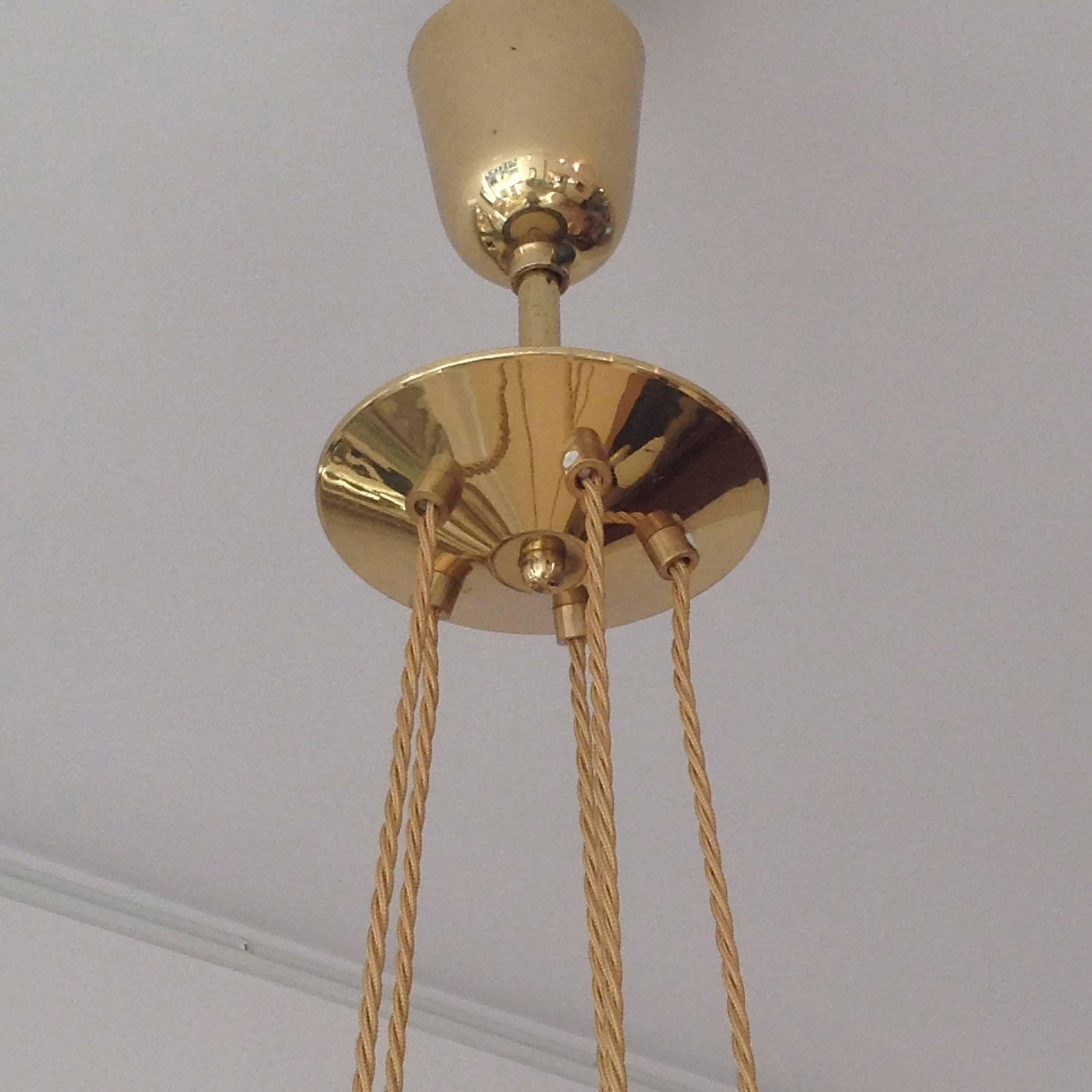 1950s Italian Brass Chandelier with Shades In Good Condition In London, GB