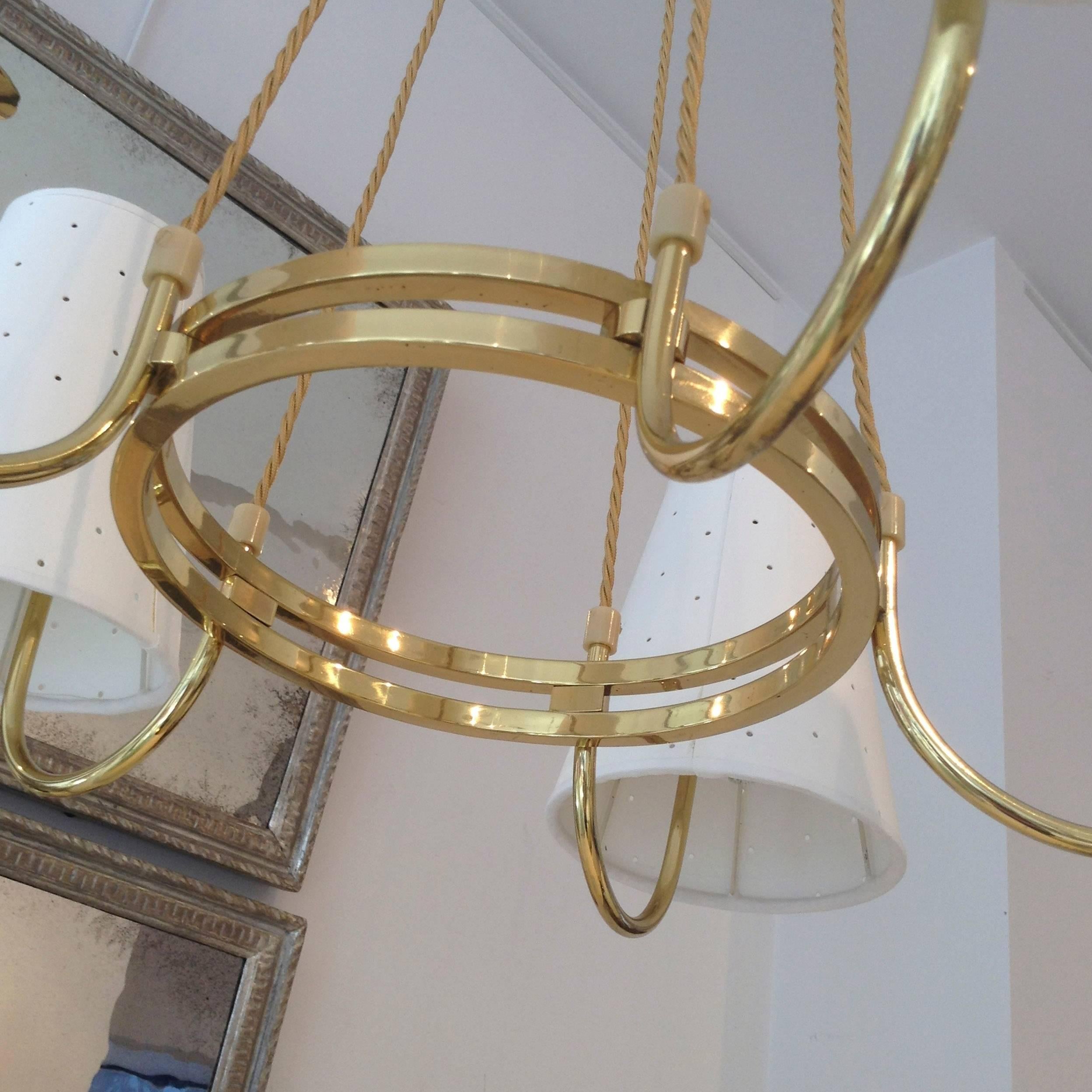 Mid-20th Century 1950s Italian Brass Chandelier with Shades