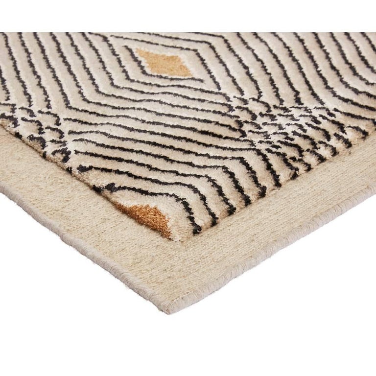 Diamond HandKnotted Viscose and Wool Geometric Rug with Border For