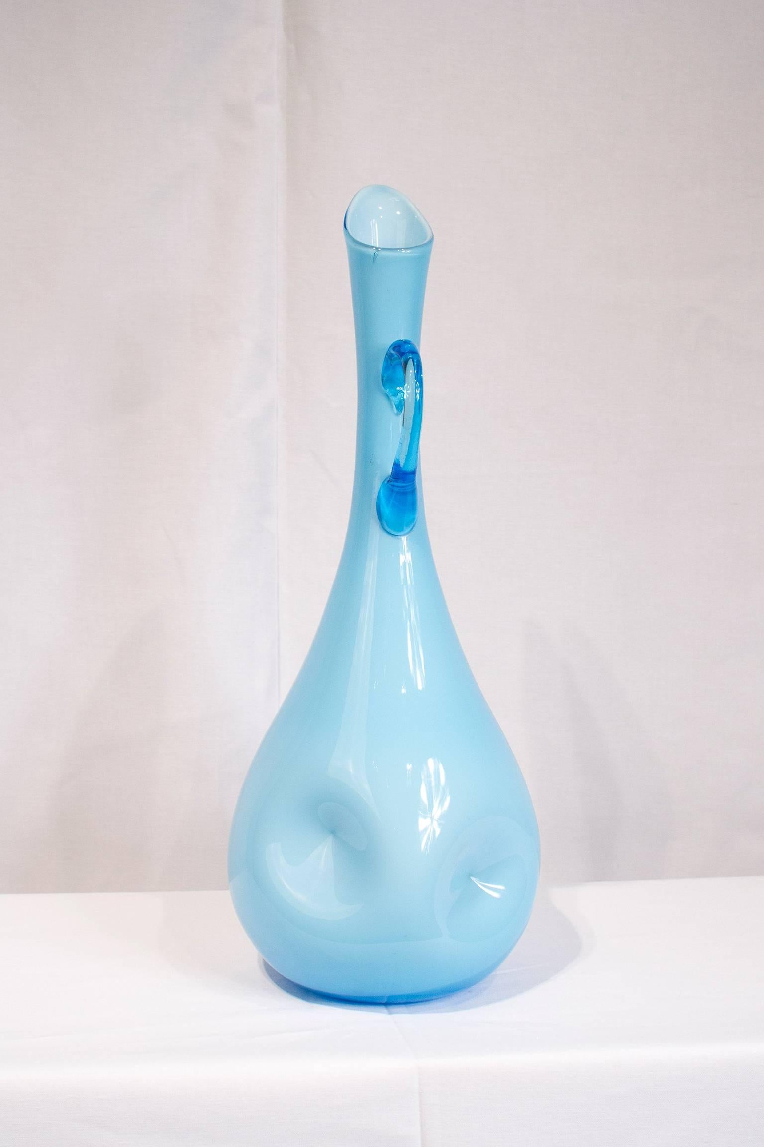 Italian Empoli Cased Blue Art Glass Pitcher