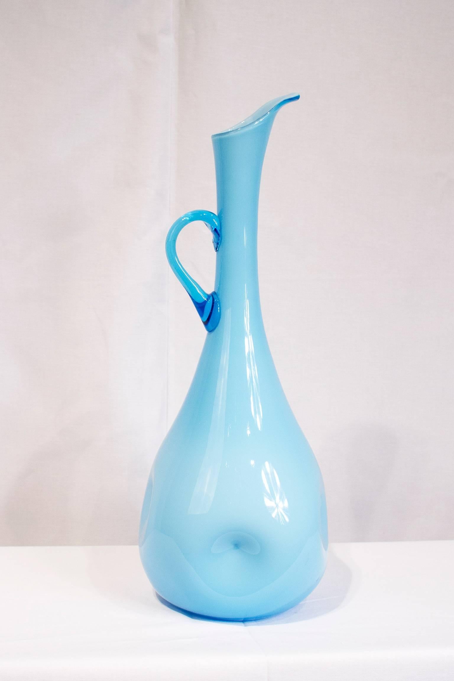 Mid-20th Century Empoli Cased Blue Art Glass Pitcher