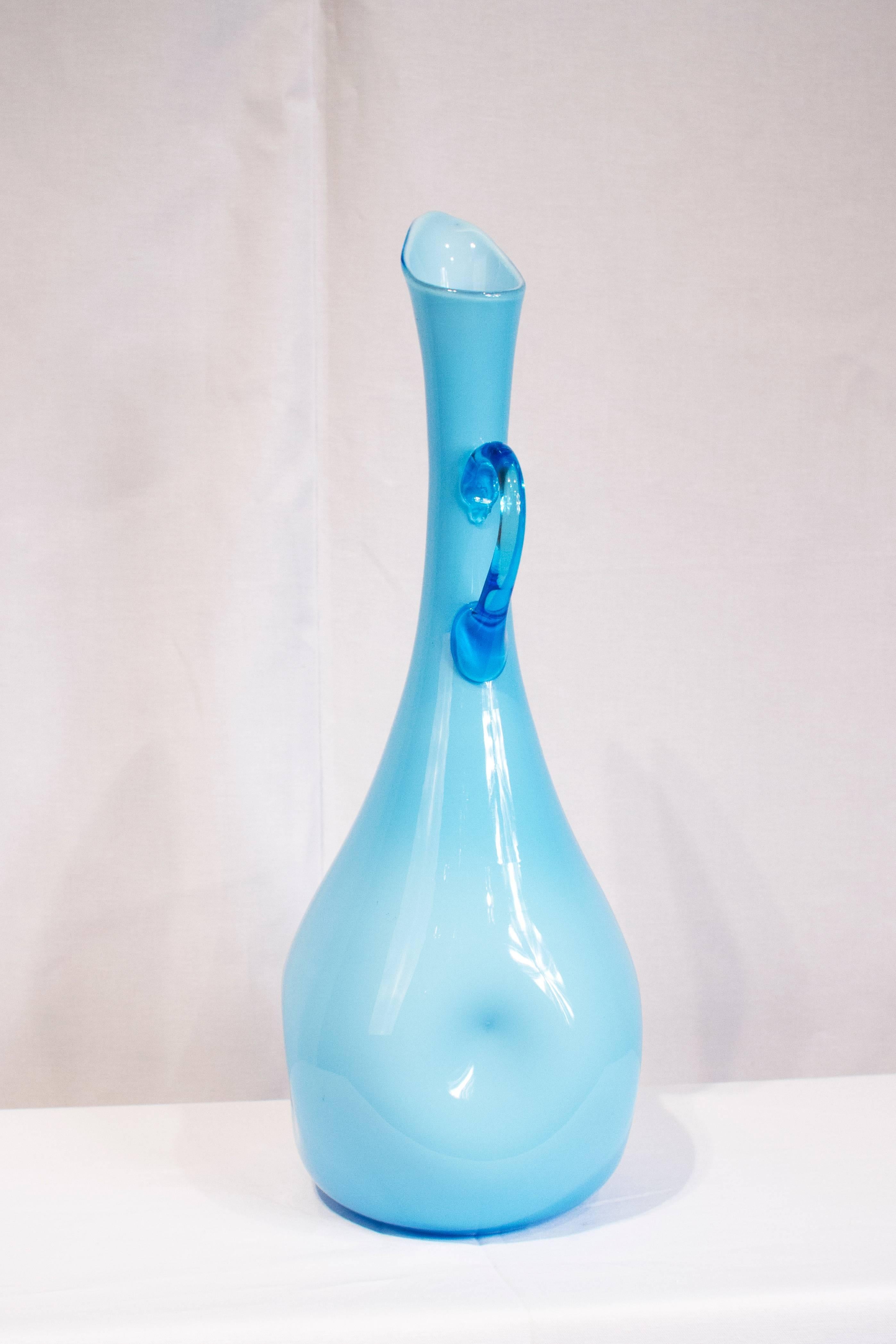 Empoli Cased Blue Art Glass Pitcher 1