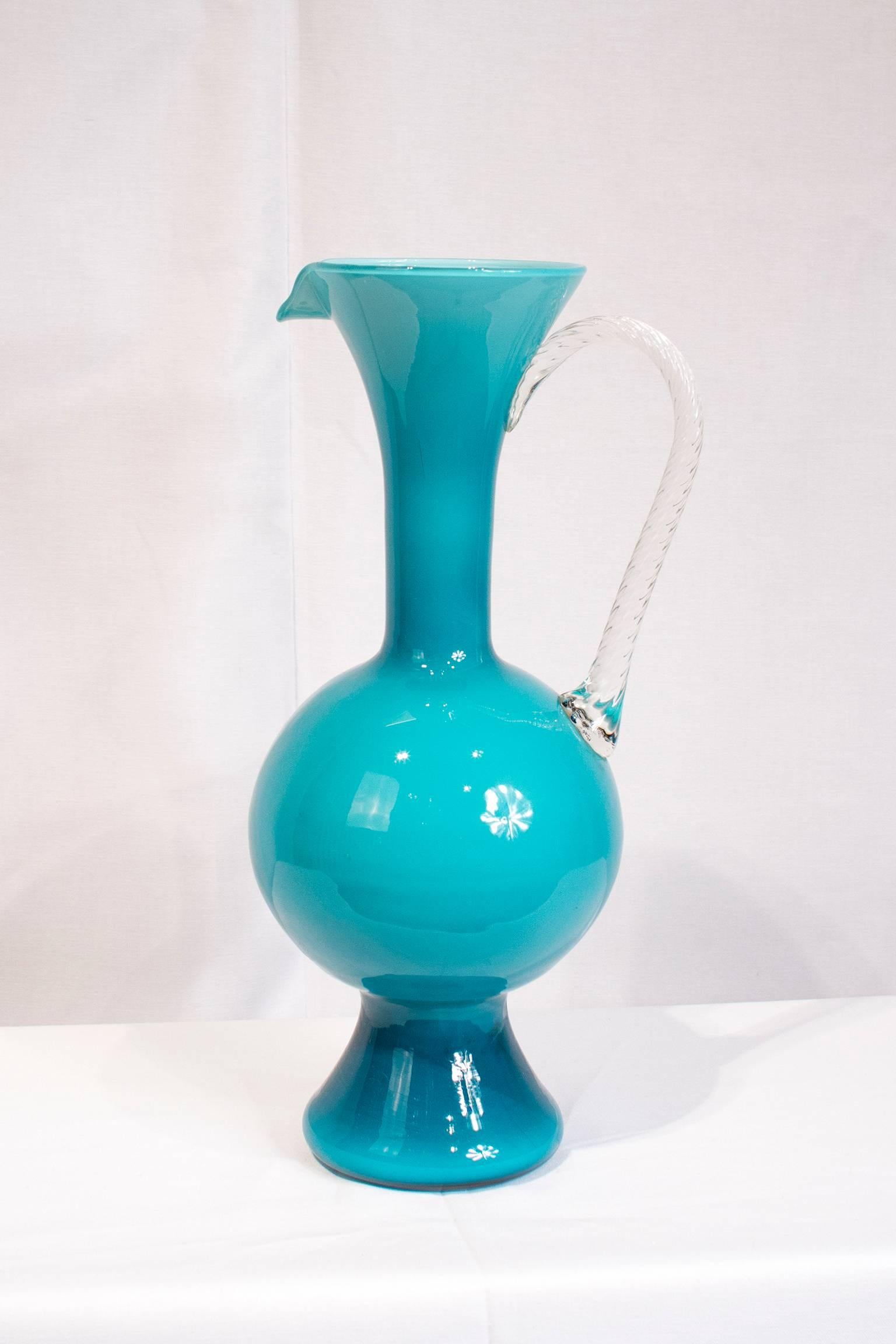 Italian Empoli Art Glass Pitcher For Sale