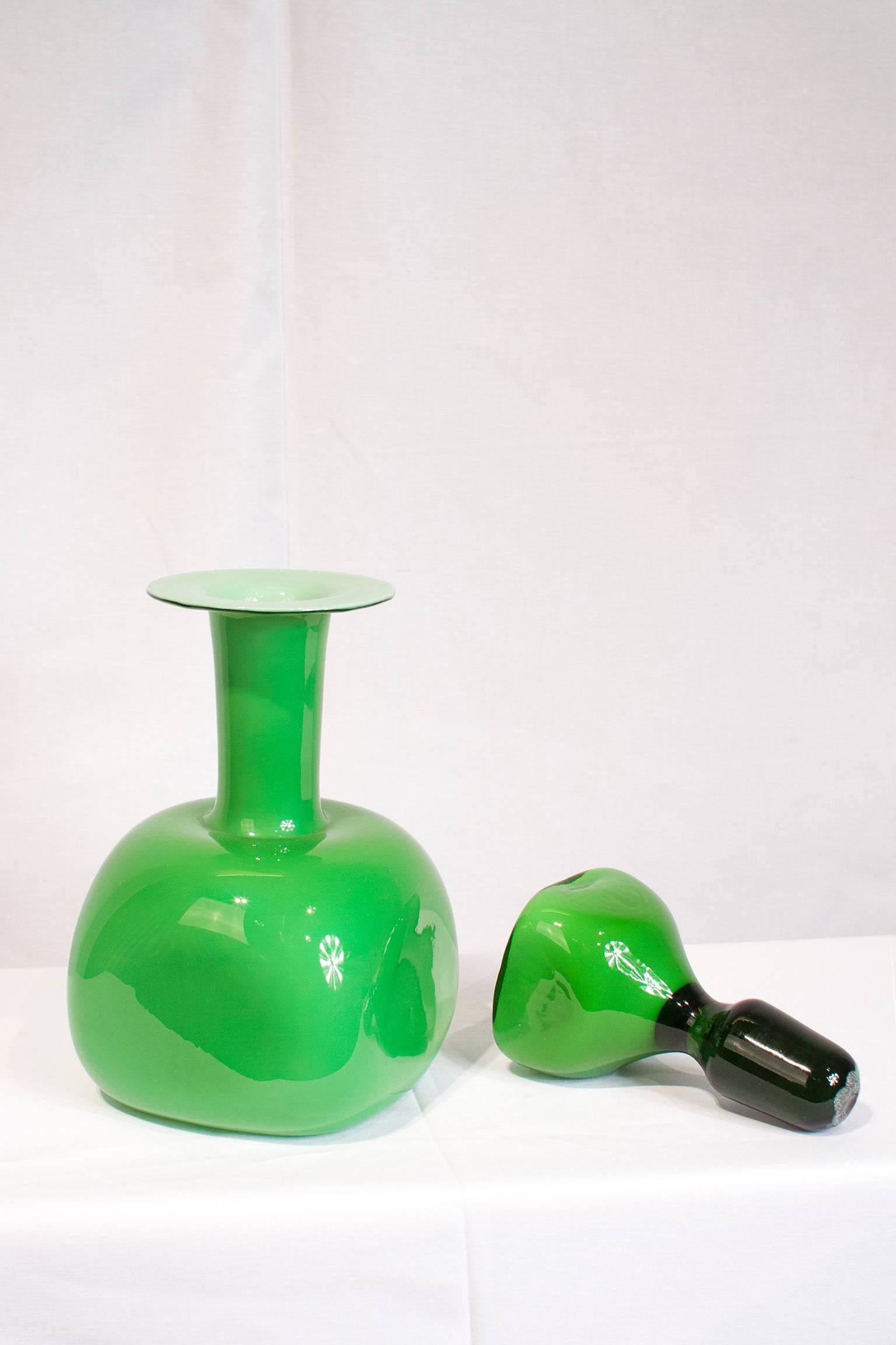 Mid-Century Modern Otto Brauer Green Cased Glass for Holmegaard, circa 1960 For Sale