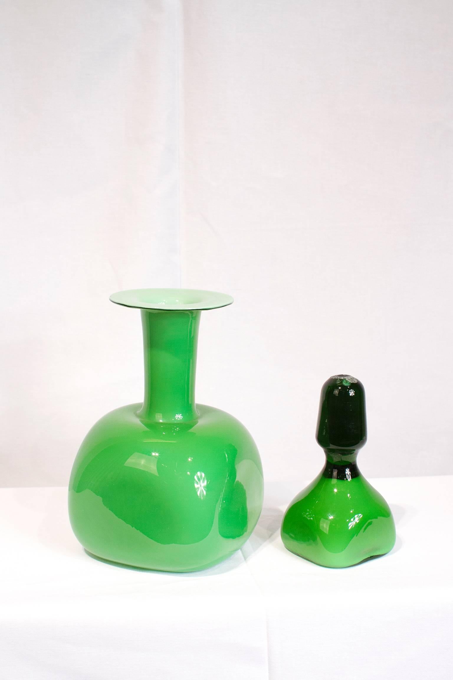 Danish Otto Brauer Green Cased Glass for Holmegaard, circa 1960 For Sale