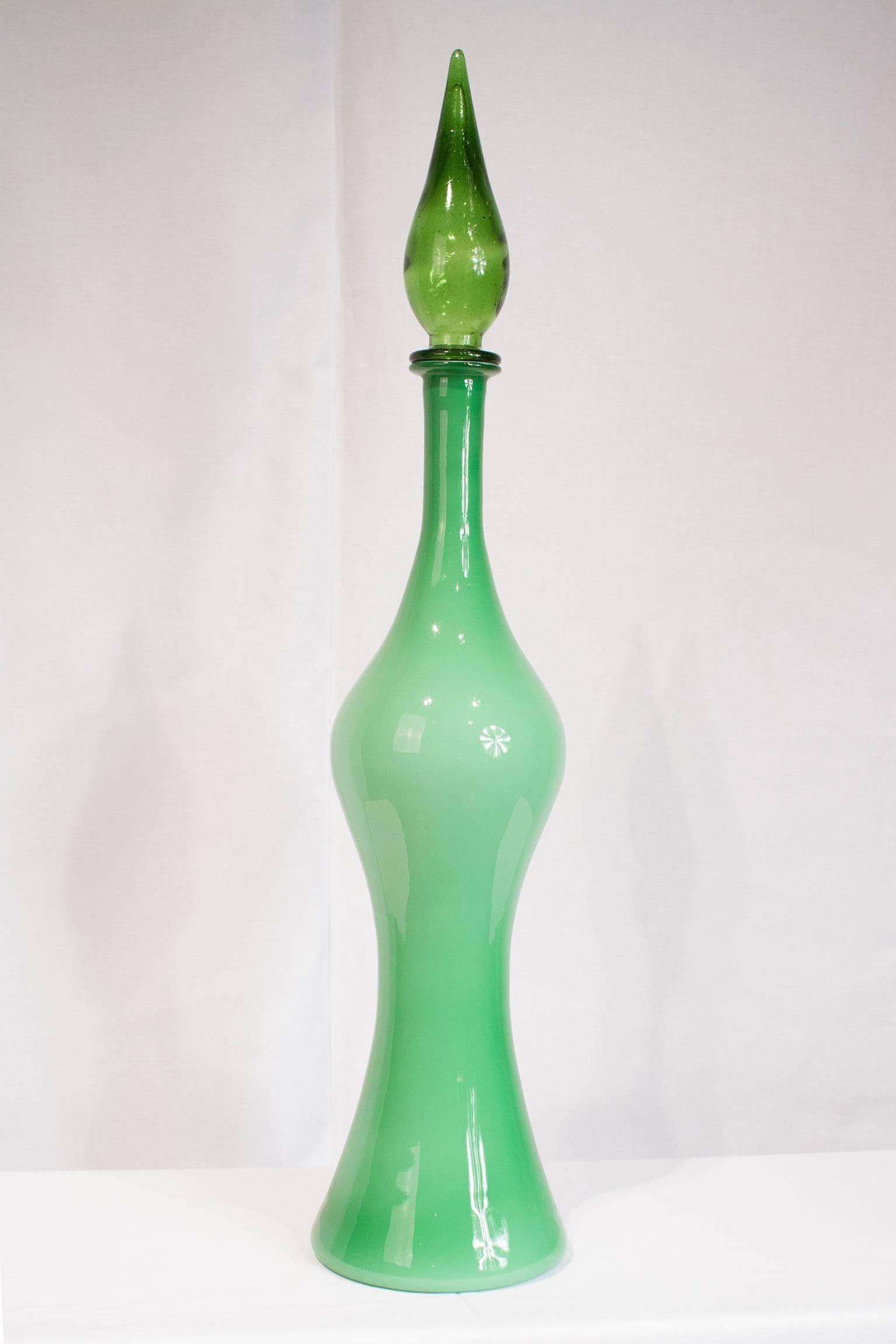 Mid-Century Modern Empoli Art Glass Decanter with Stopper