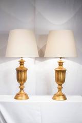 Pair of Hollywood Regency Gilded Plaster Table Lamps