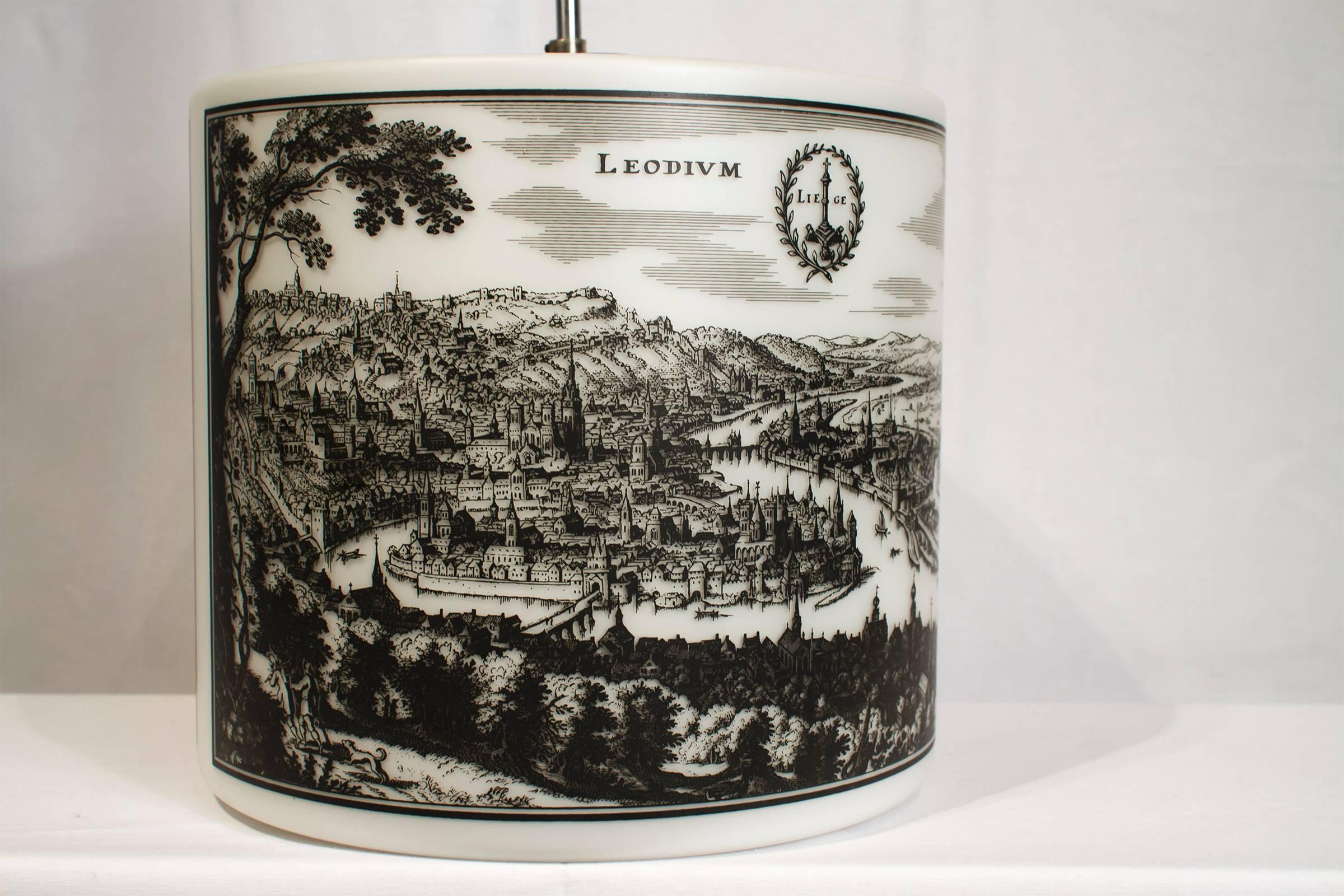 Pendant Light with Historical Pictures of Spa and Liège In Good Condition For Sale In Brussels, Brussels