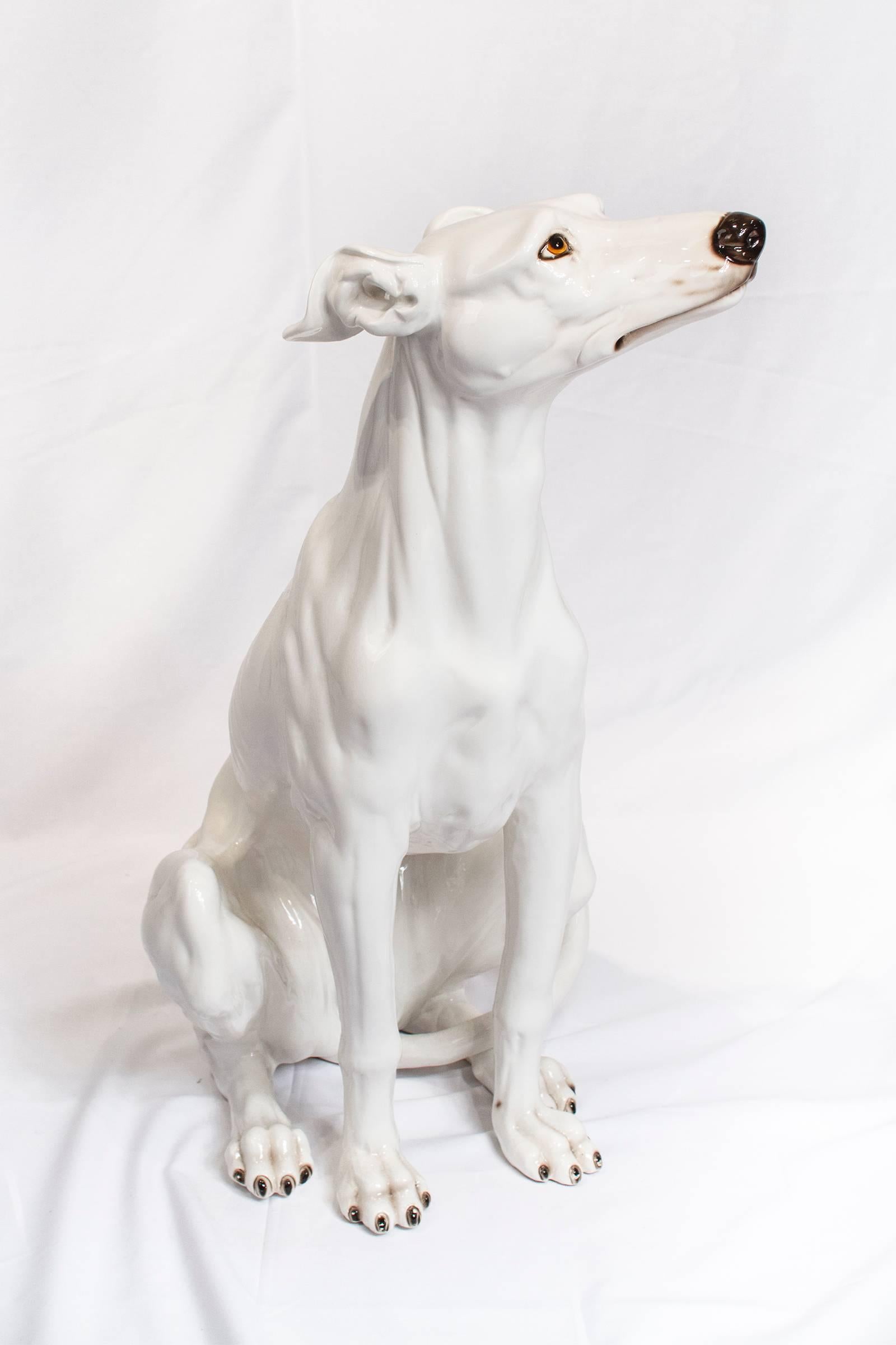 Italian Mid-Century Modern Ceramic Greyhound Dog Sculpture In Excellent Condition For Sale In Brussels, Brussels