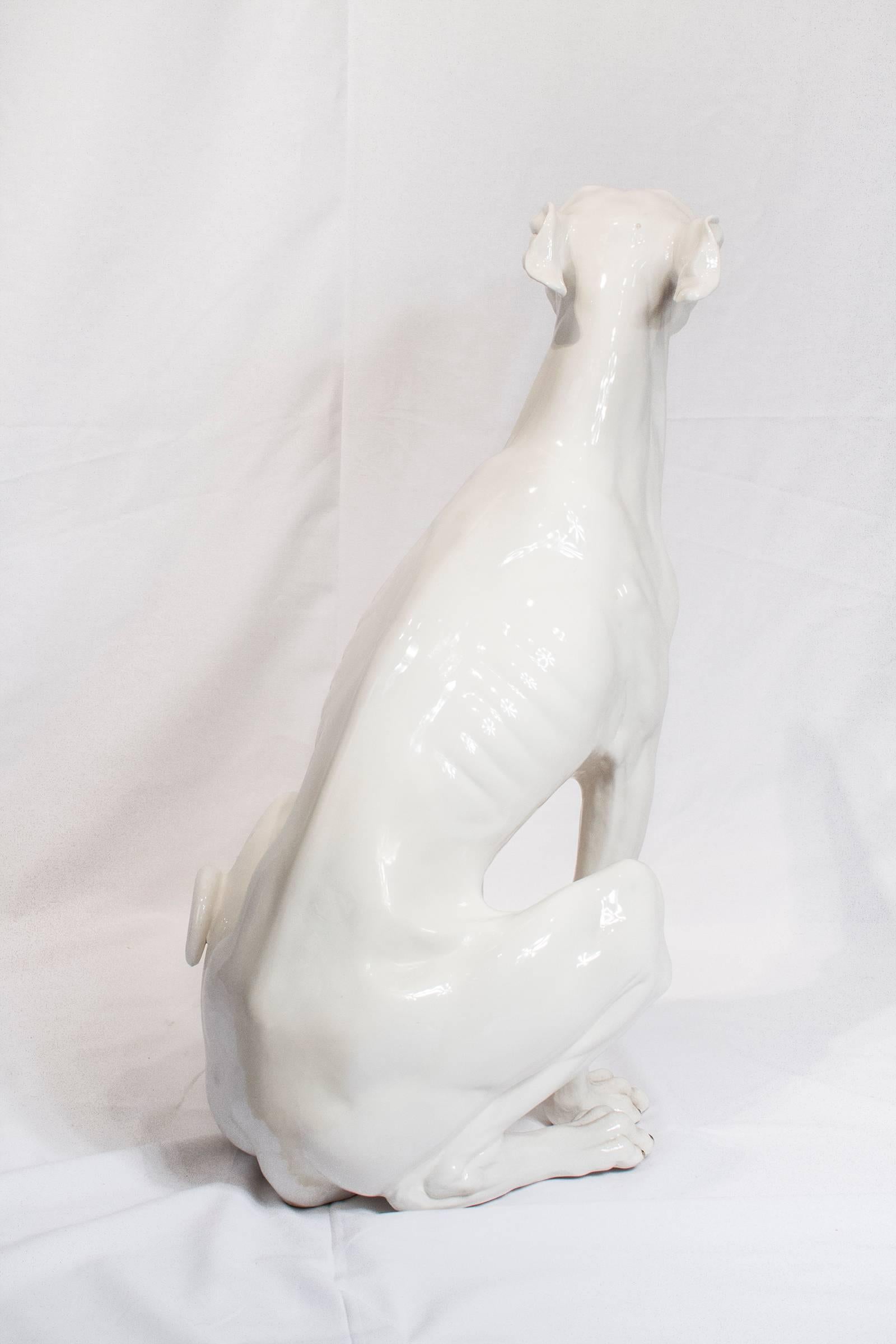 20th Century Italian Mid-Century Modern Ceramic Greyhound Dog Sculpture For Sale