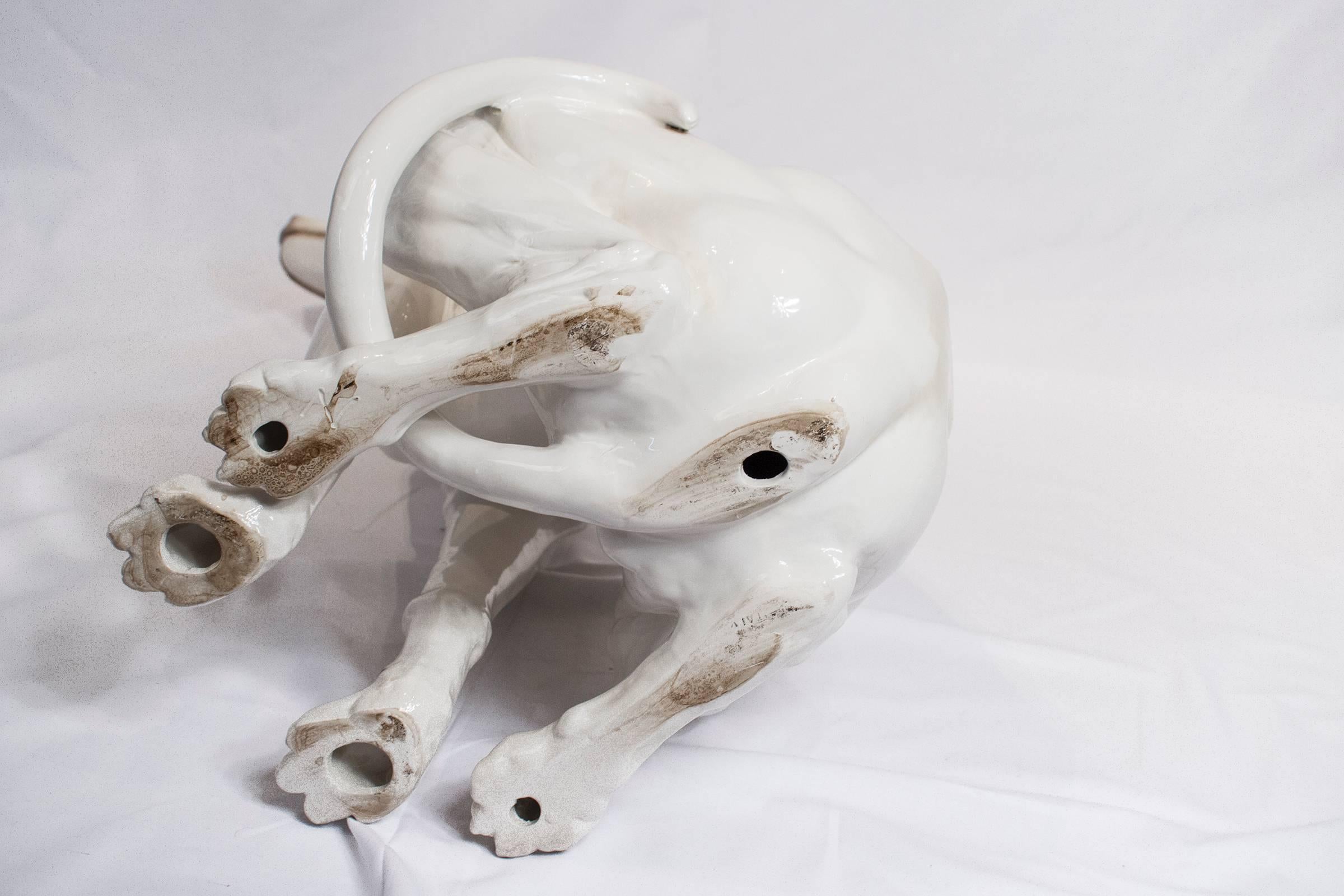 Italian Mid-Century Modern Ceramic Greyhound Dog Sculpture For Sale 5