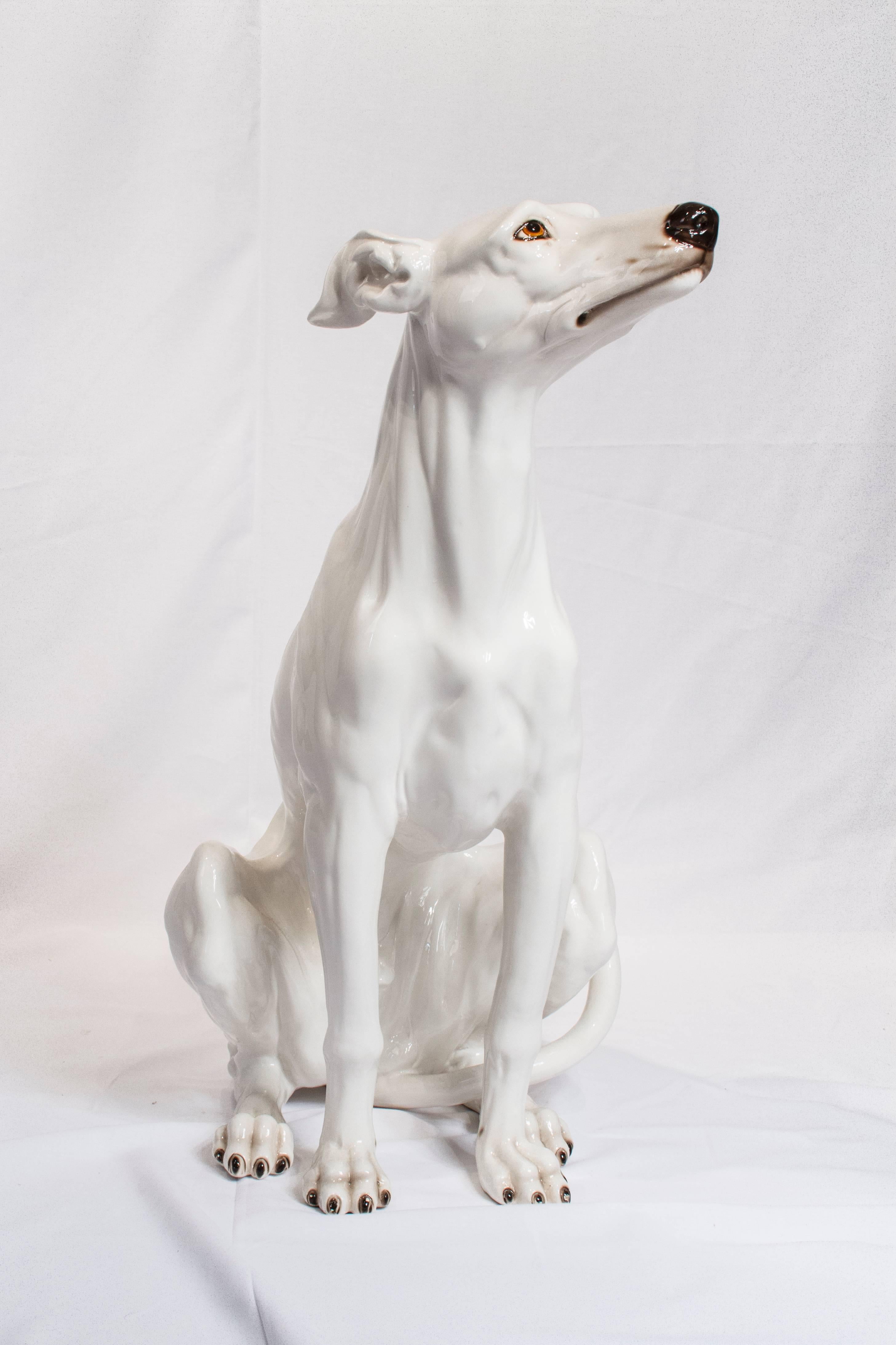 Italian Mid-Century Modern Ceramic Greyhound Dog Sculpture For Sale 2