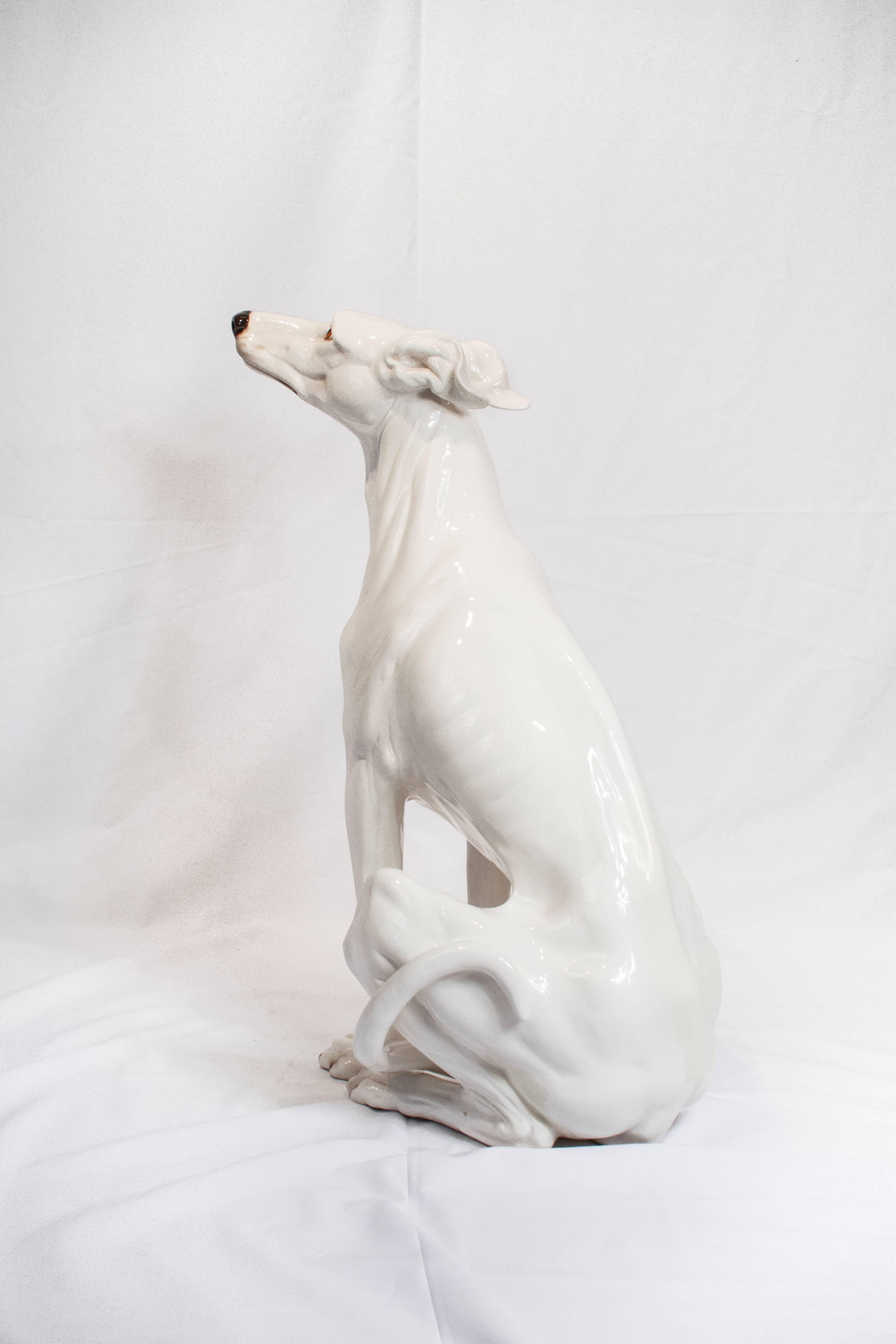 Italian Mid-Century Modern Ceramic Greyhound Dog Sculpture For Sale 3