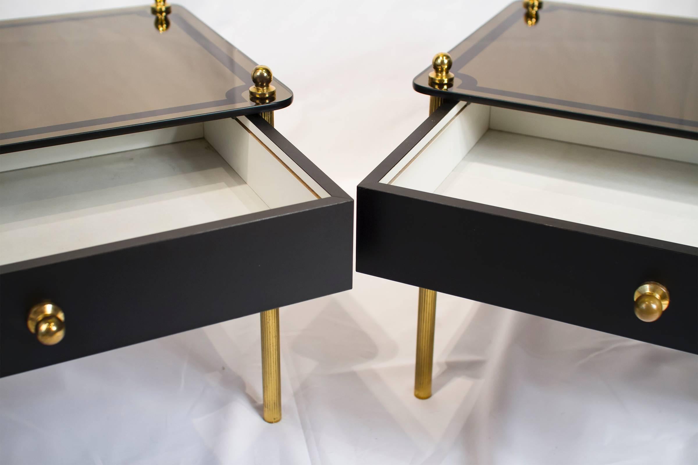 Pair of French Mid-Century Modern Mirrored Nightstands 2