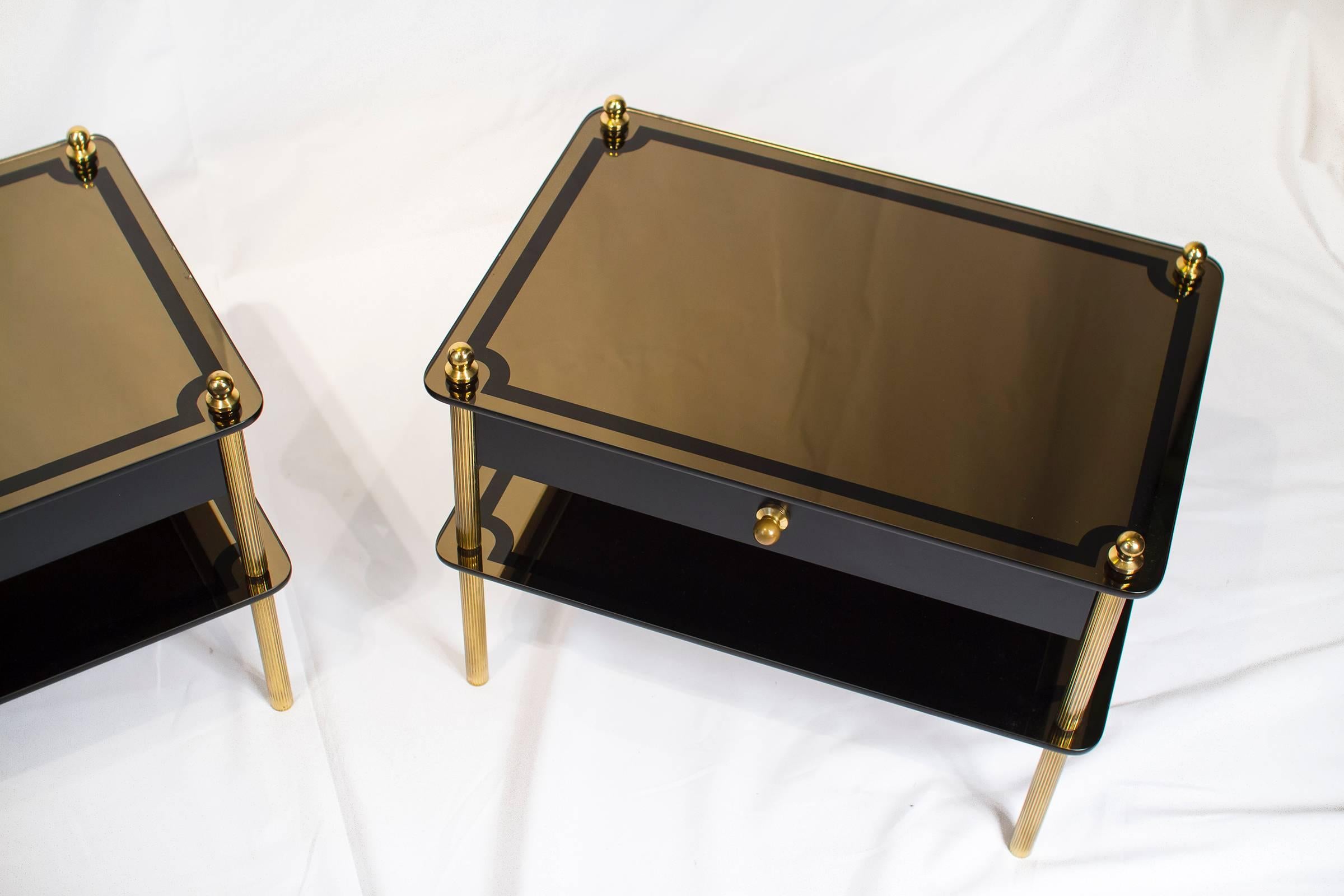 Pair of French Mid-Century Modern Mirrored Nightstands 1