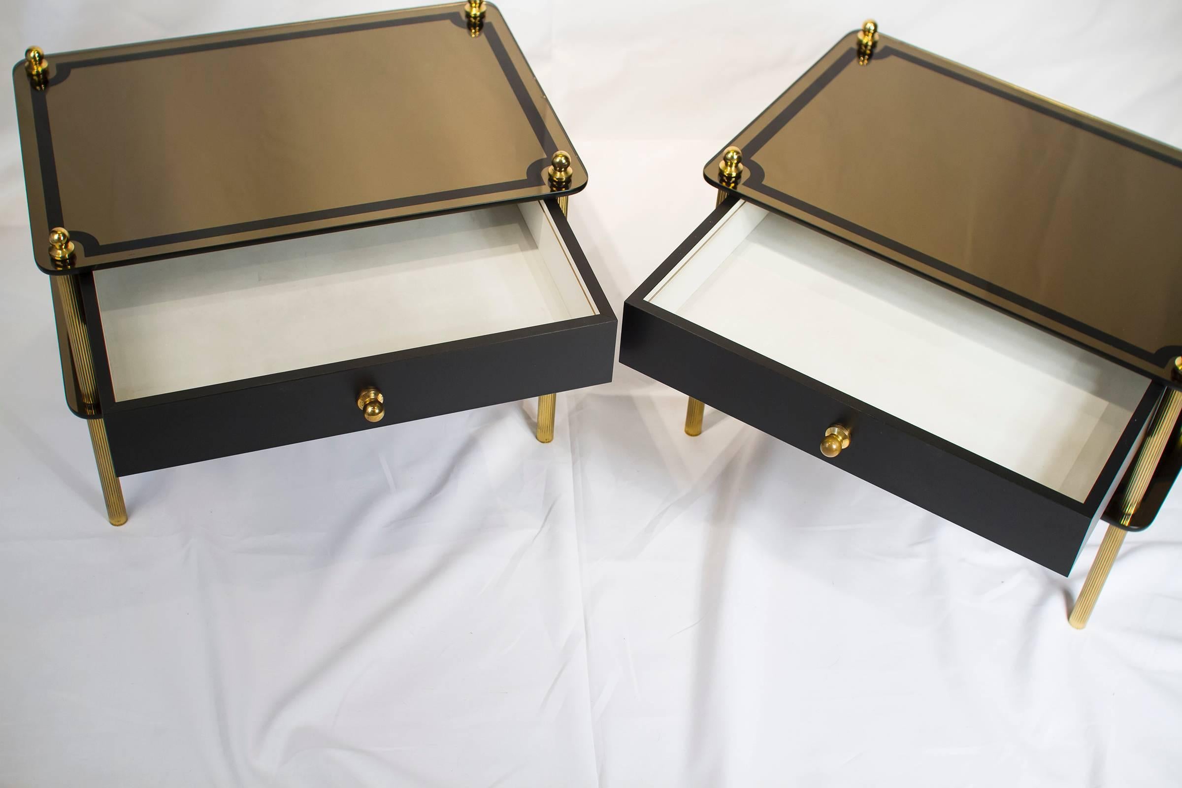 Pair of French Mid-Century Modern Mirrored Nightstands 3