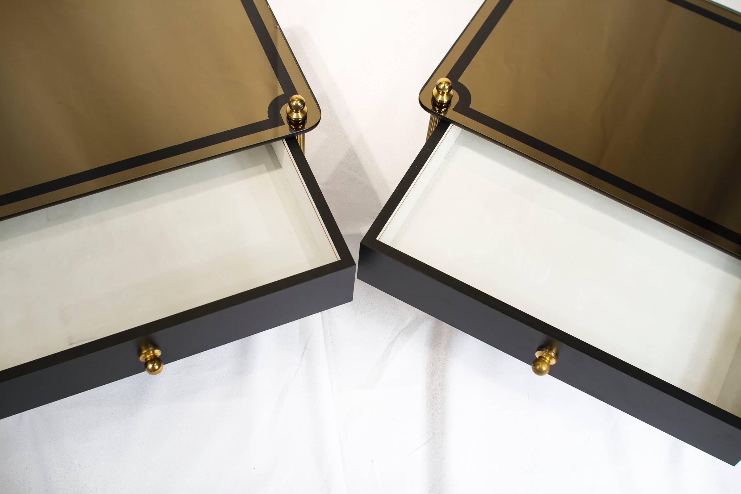 Pair of French Mid-Century Modern Mirrored Nightstands 4