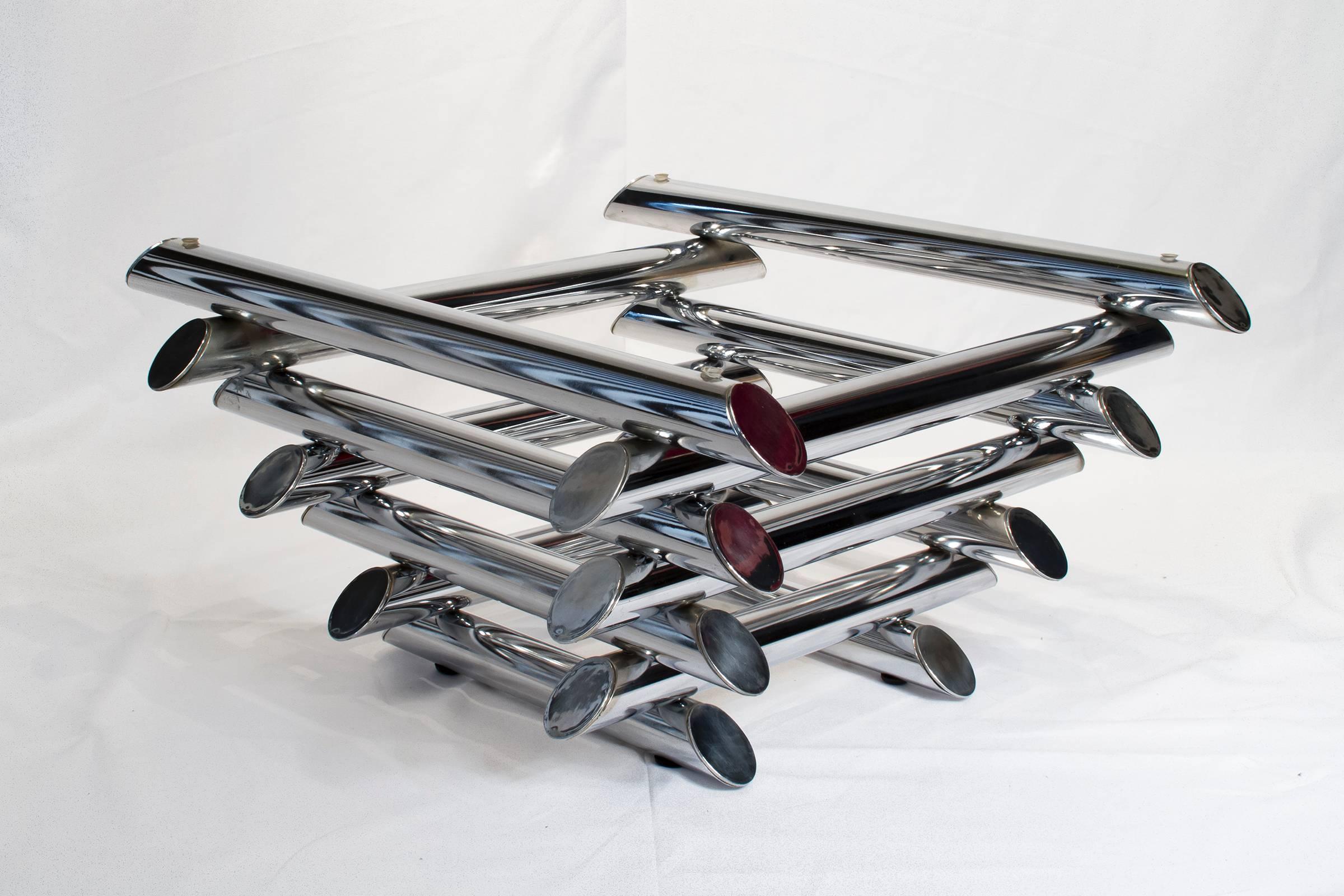French Mid-Century Modern Tubular Chrome Coffee Table In Good Condition For Sale In Brussels, Brussels