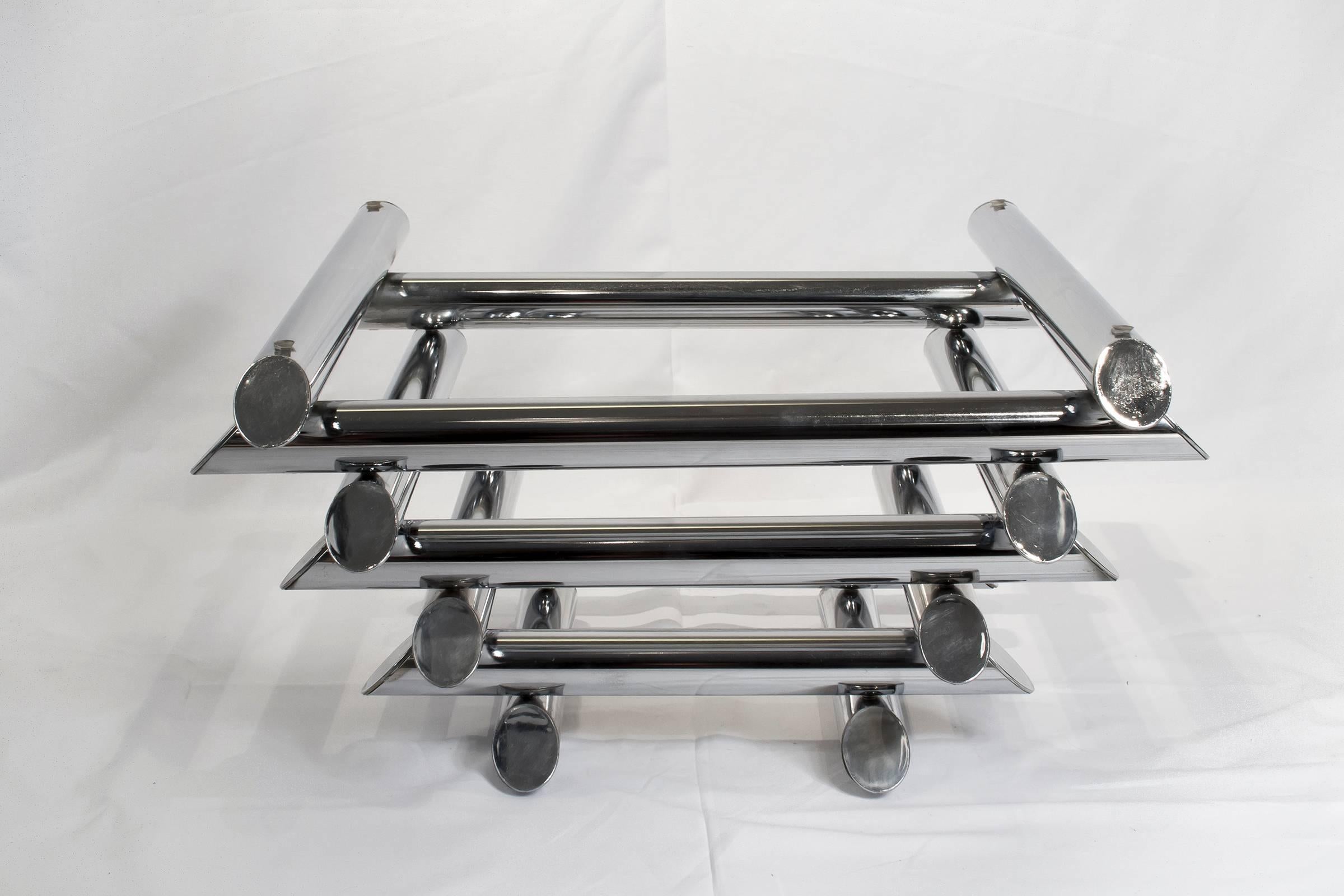 Late 20th Century French Mid-Century Modern Tubular Chrome Coffee Table For Sale