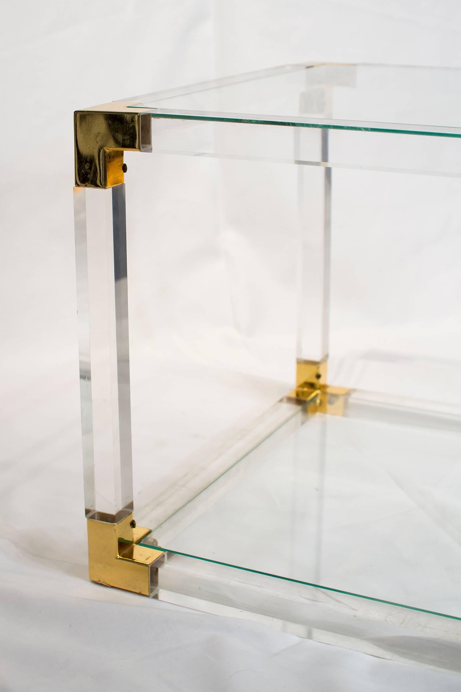 Late 20th Century French Lucite and Brass Side or Coffee Table, 1970s
