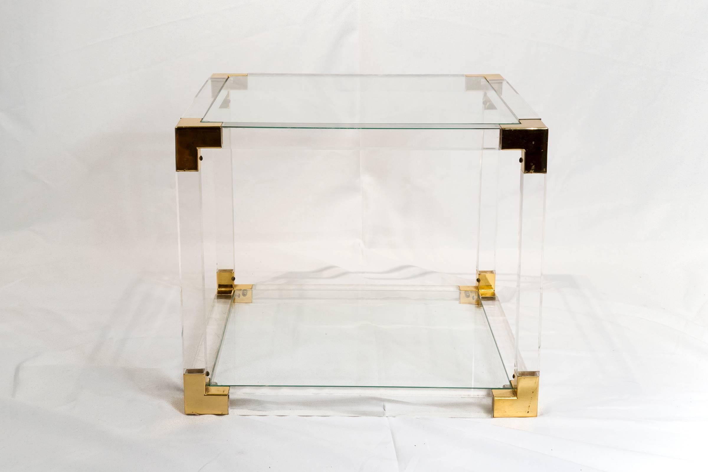 Mid-Century Modern French Lucite and Brass Side or Coffee Table, 1970s