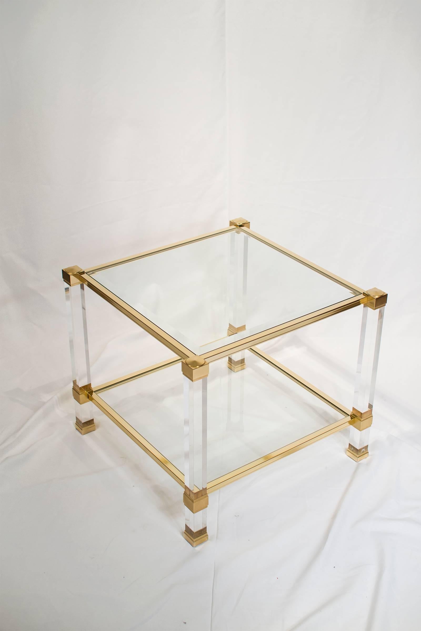 Mid-Century Modern Pierre Vandel Lucite and Brass Side Table, France 1970s For Sale