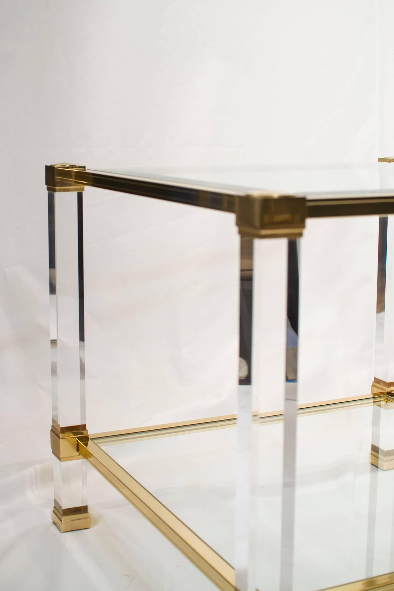 Late 20th Century Pierre Vandel Lucite and Brass Side Table, France 1970s For Sale