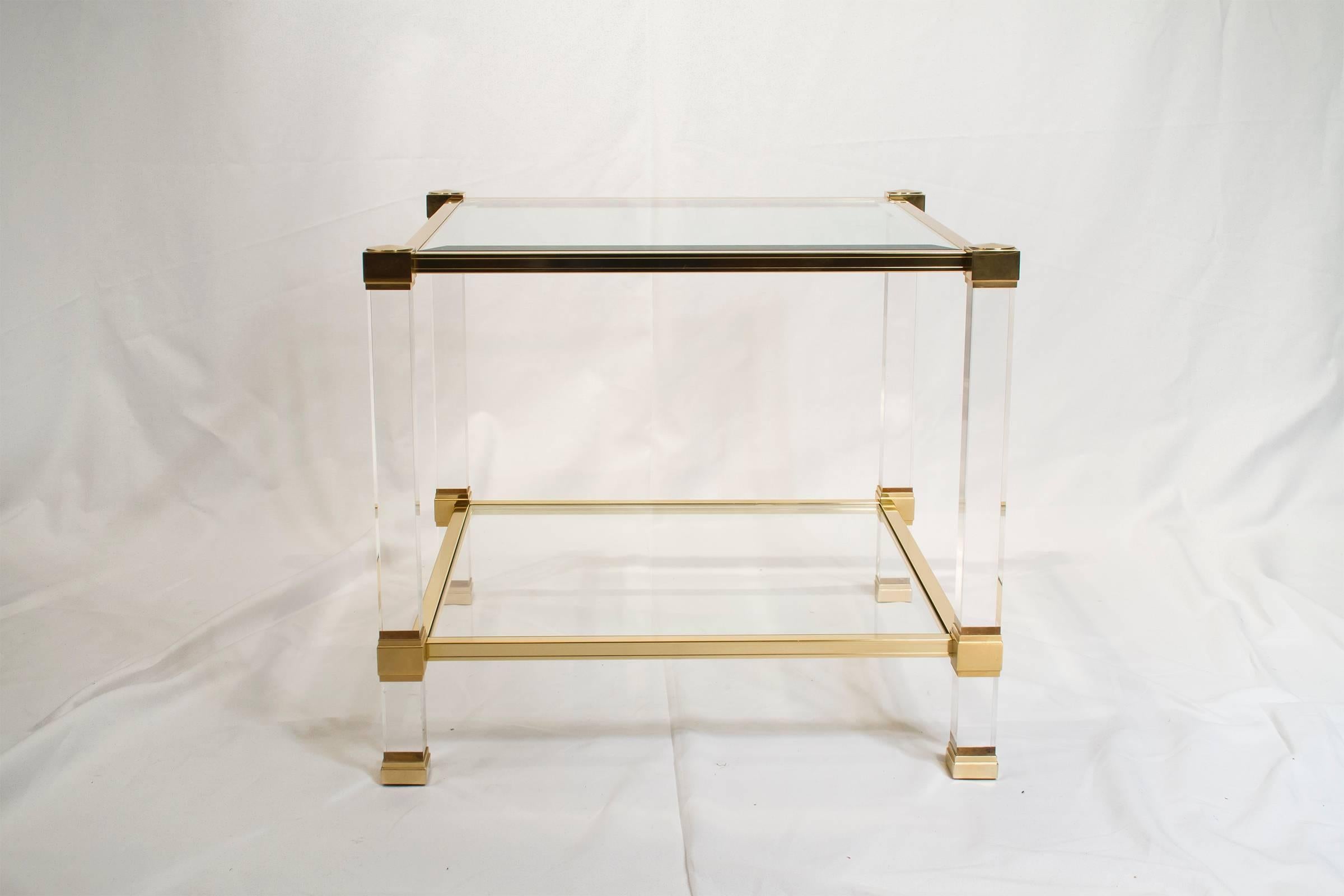 French Pierre Vandel Lucite and Brass Side Table, France 1970s For Sale