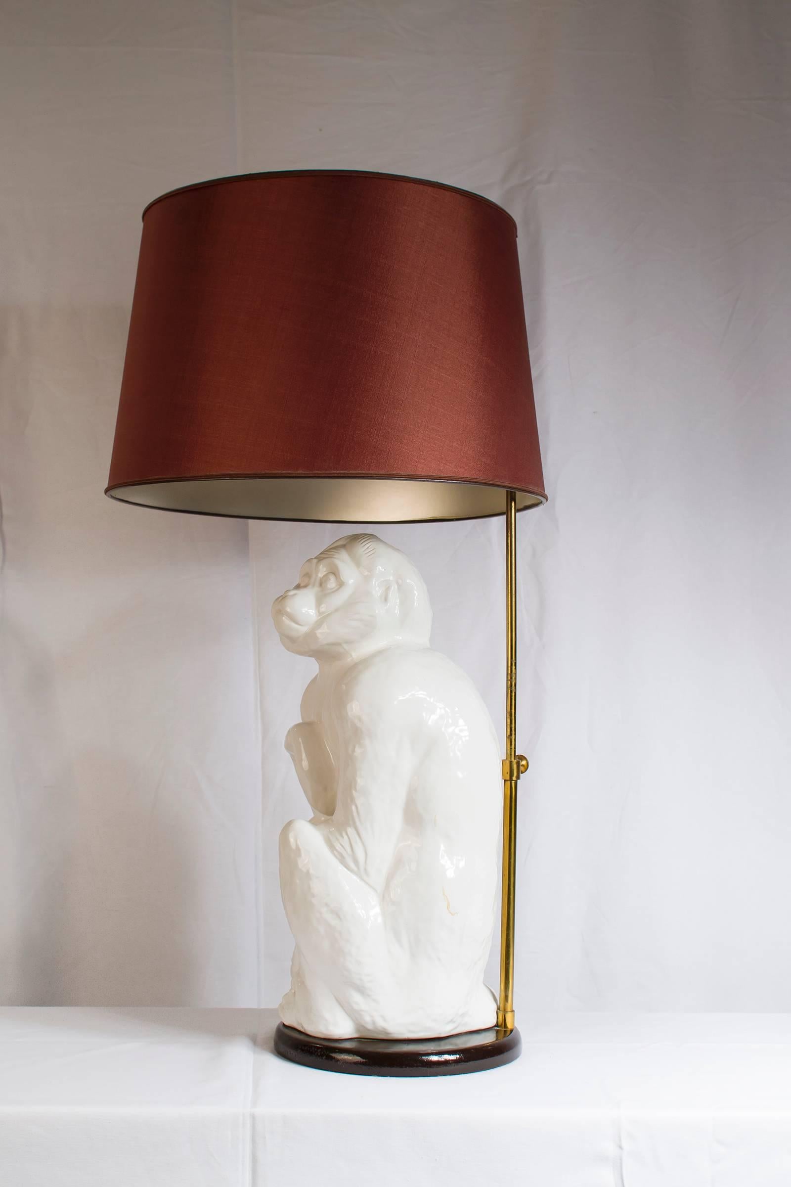 Hollywood Regency Italian Ceramic Monkey Lamp, 1950s For Sale