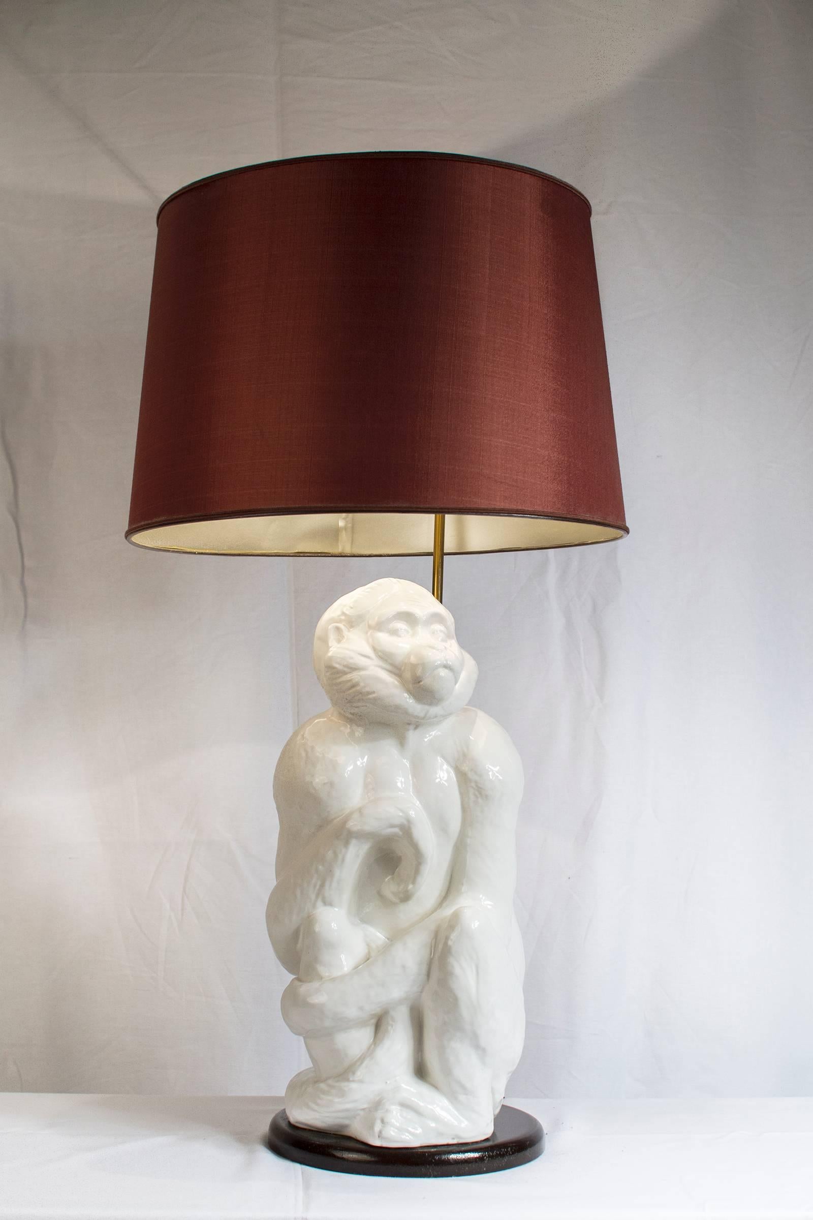 20th Century Italian Ceramic Monkey Lamp, 1950s For Sale