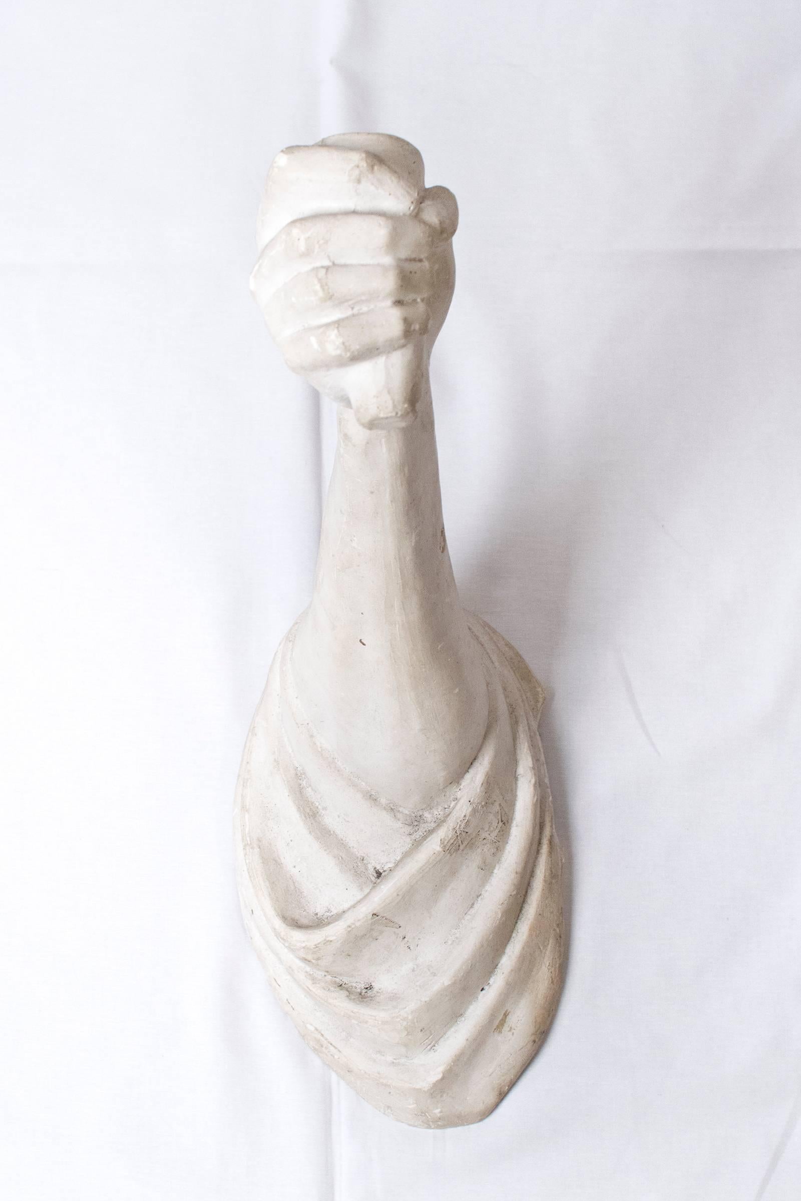 French Draped Arm with Closed Hand in Plaster For Sale