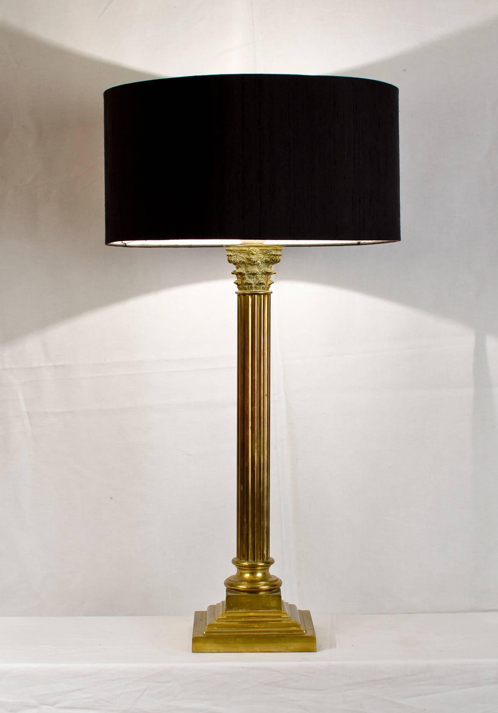 Neoclassical French Column Brass Lamp For Sale